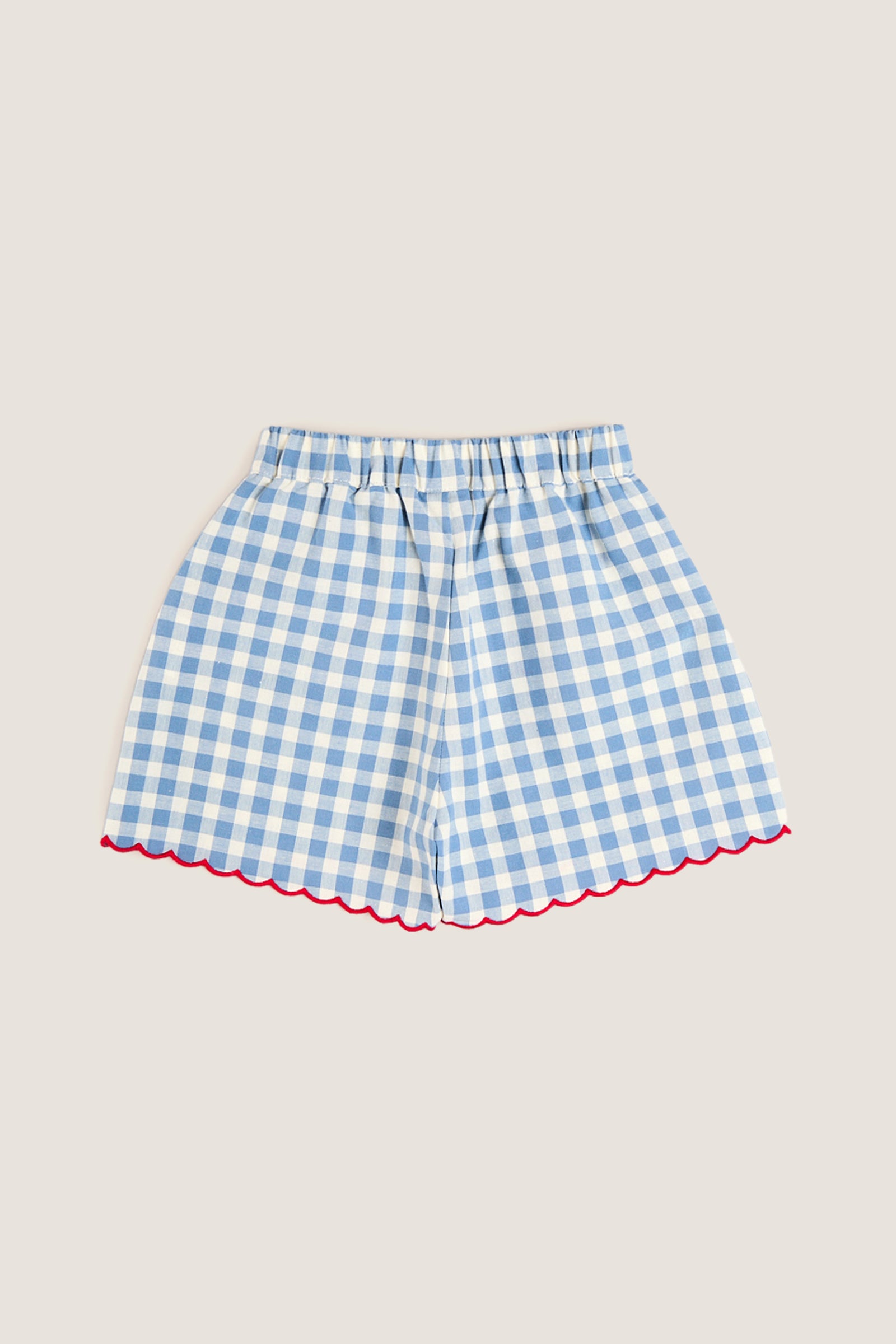 Blue Gingham Shorts with Red Trim