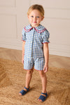 Blue Gingham Shorts with Red Trim