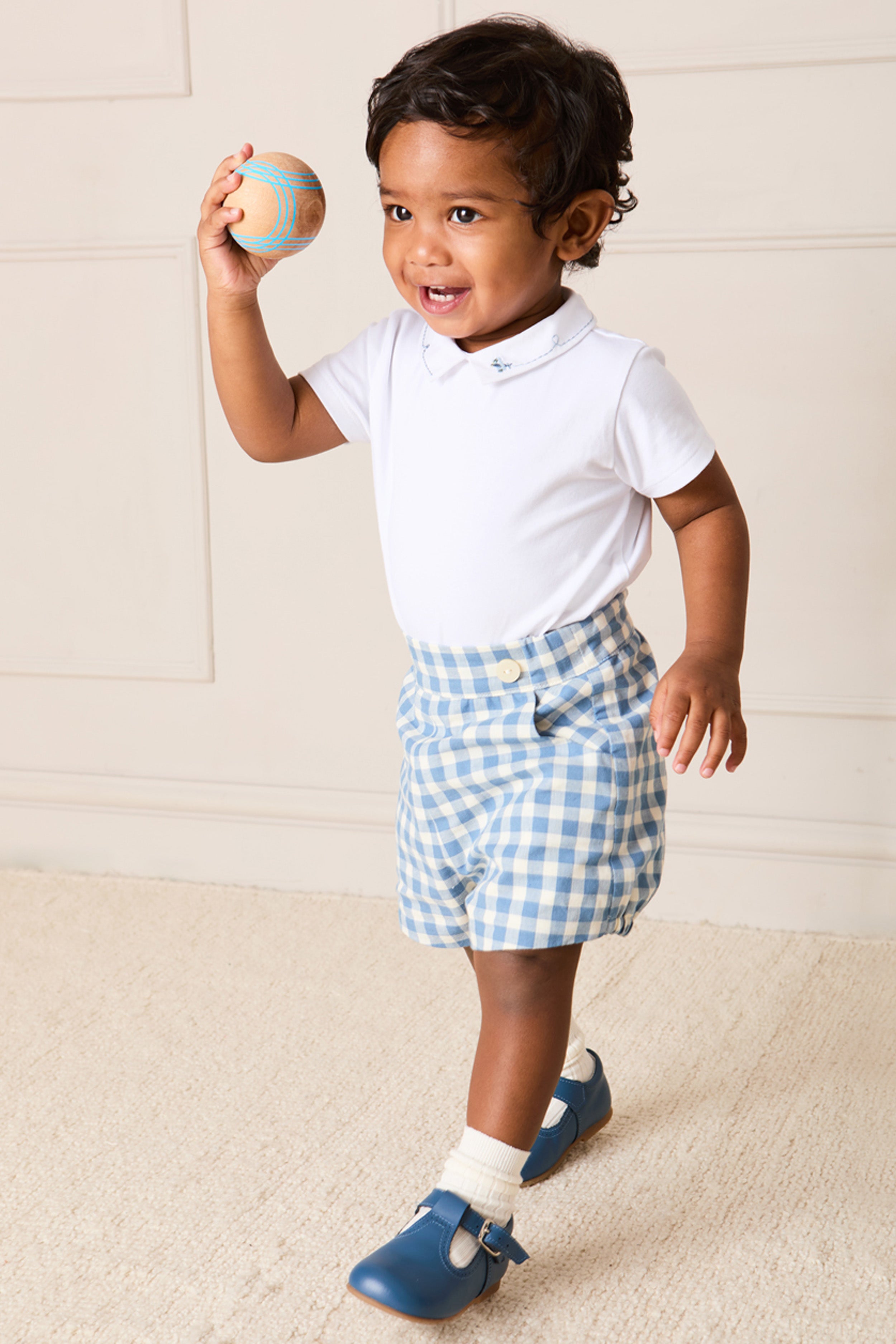 Blue Gingham Elasticated Shorts | Pepa London
