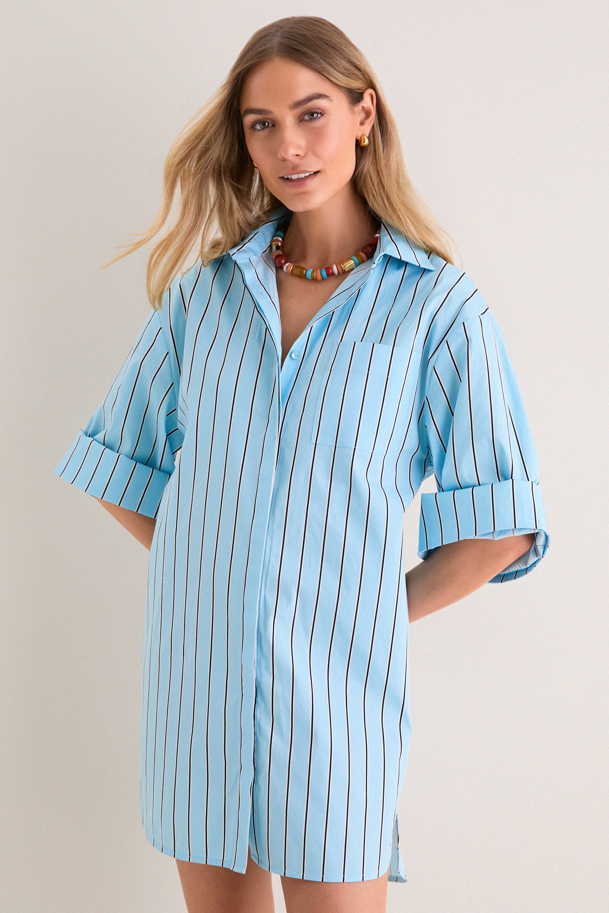 STAUD Nico Dress | Blue/Stripe | Size M