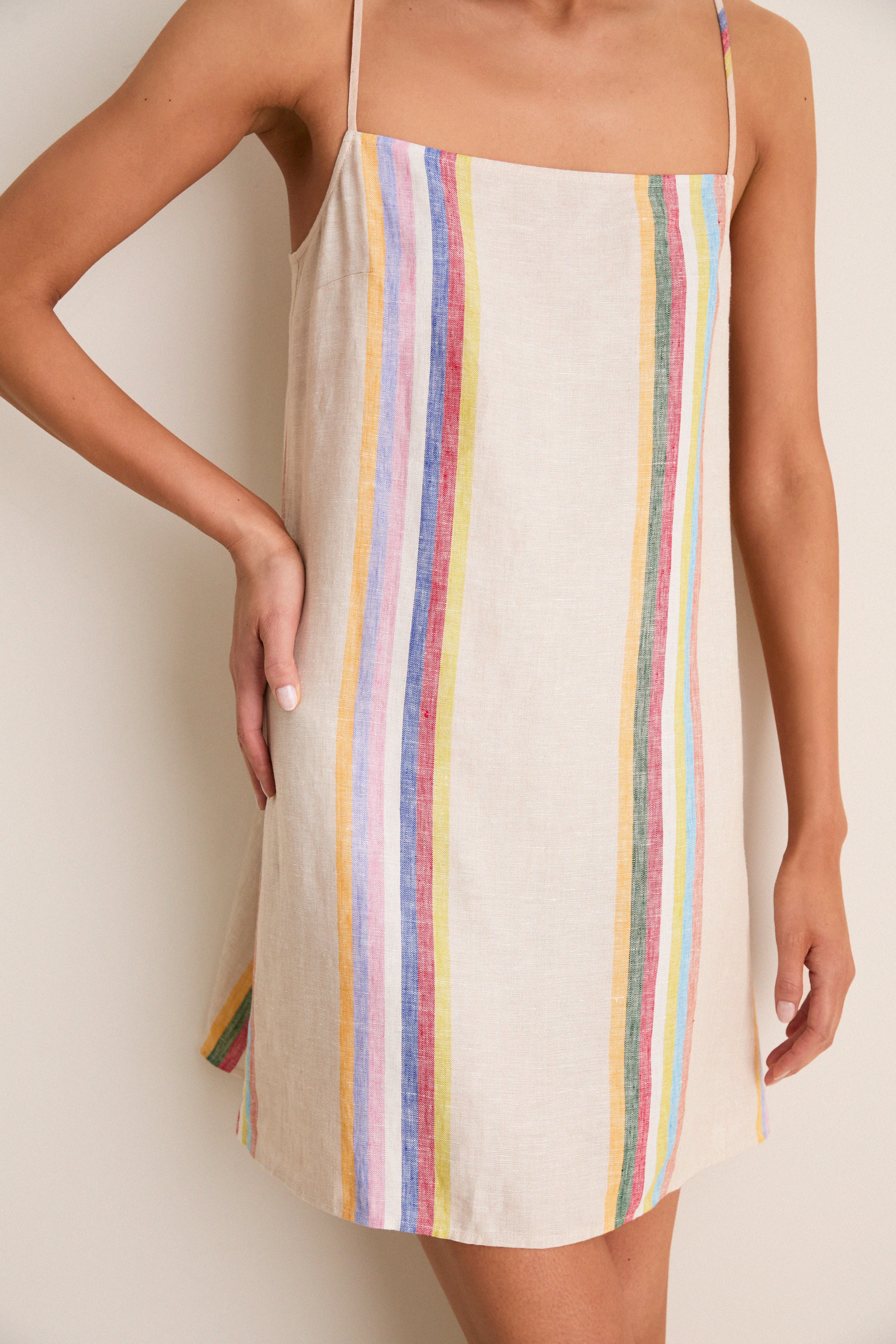 billabong straight round mini dress Day Trip Stripe Laura Linen Mini Dress