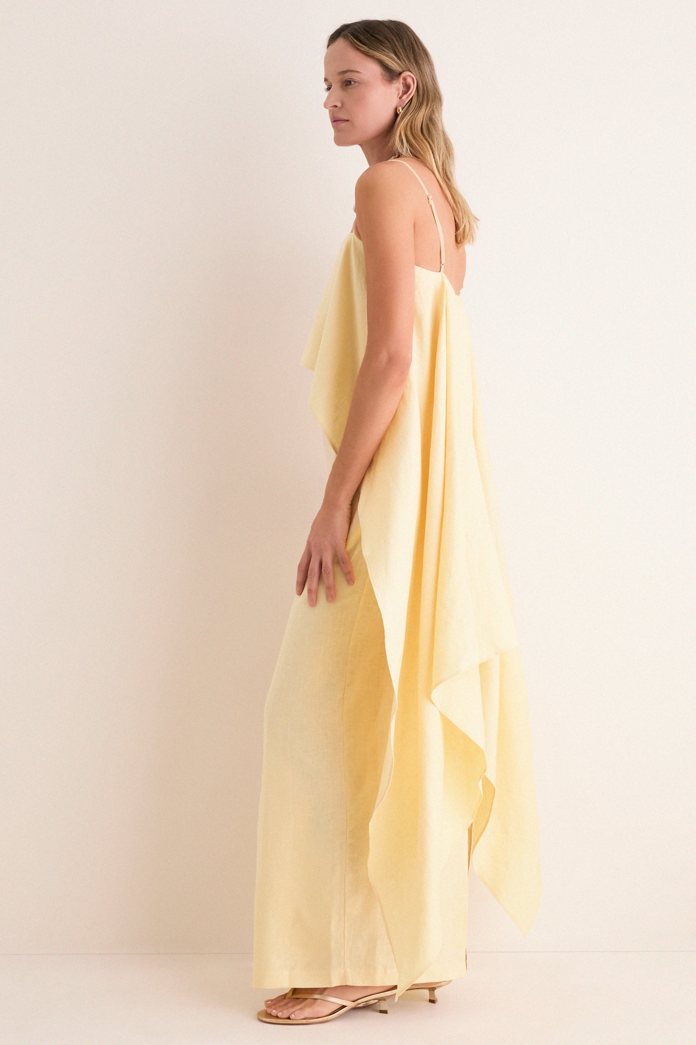 butter yellow linen maxi dress Linen Maxi Dress with Adjustable Straps