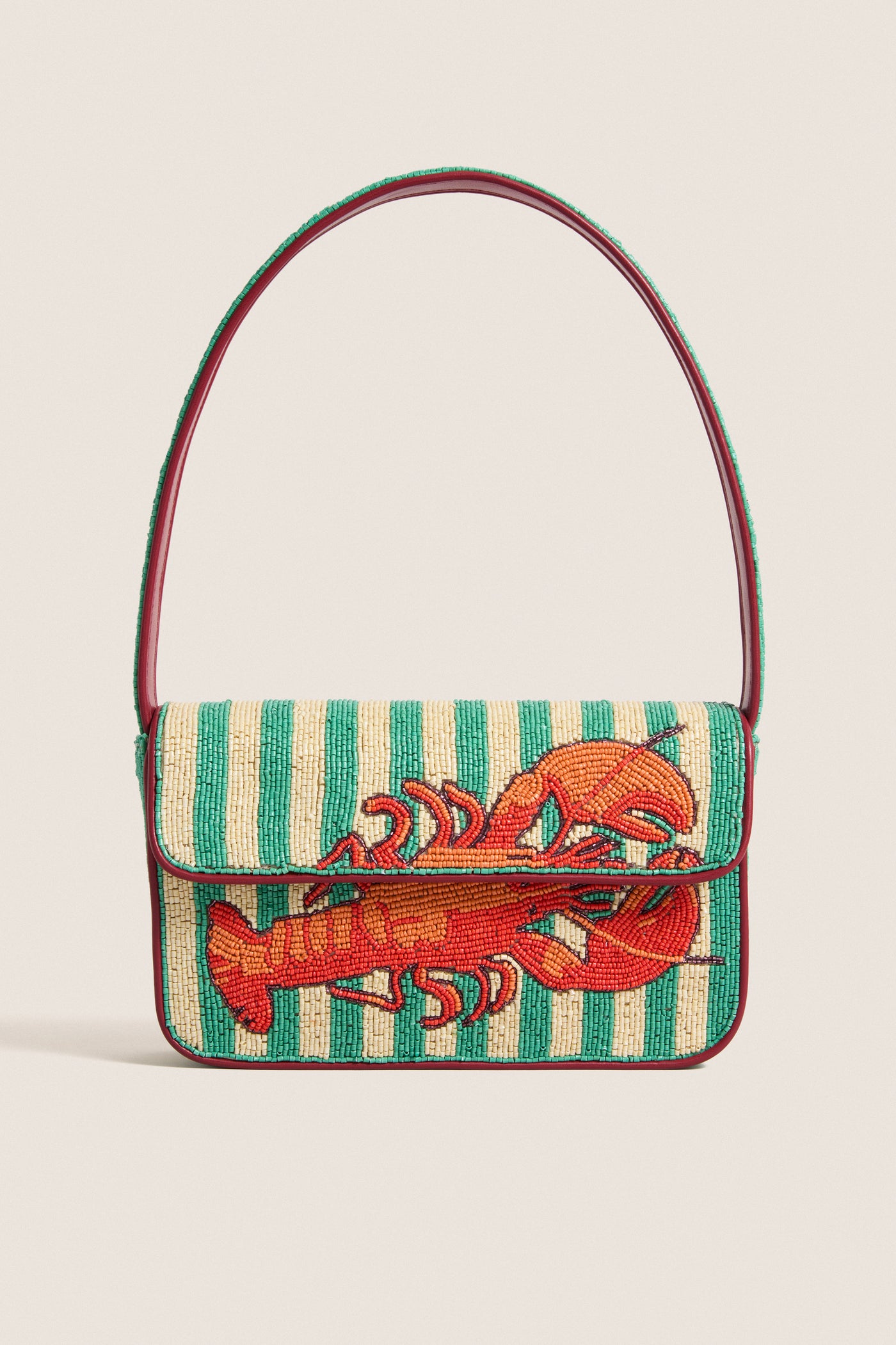 Summer Lobster Tommy Bag, a classic and fun accessory, features an effortless green-and-cream design with vibrant lobsters, exuding high-end style and ready for any adventure.