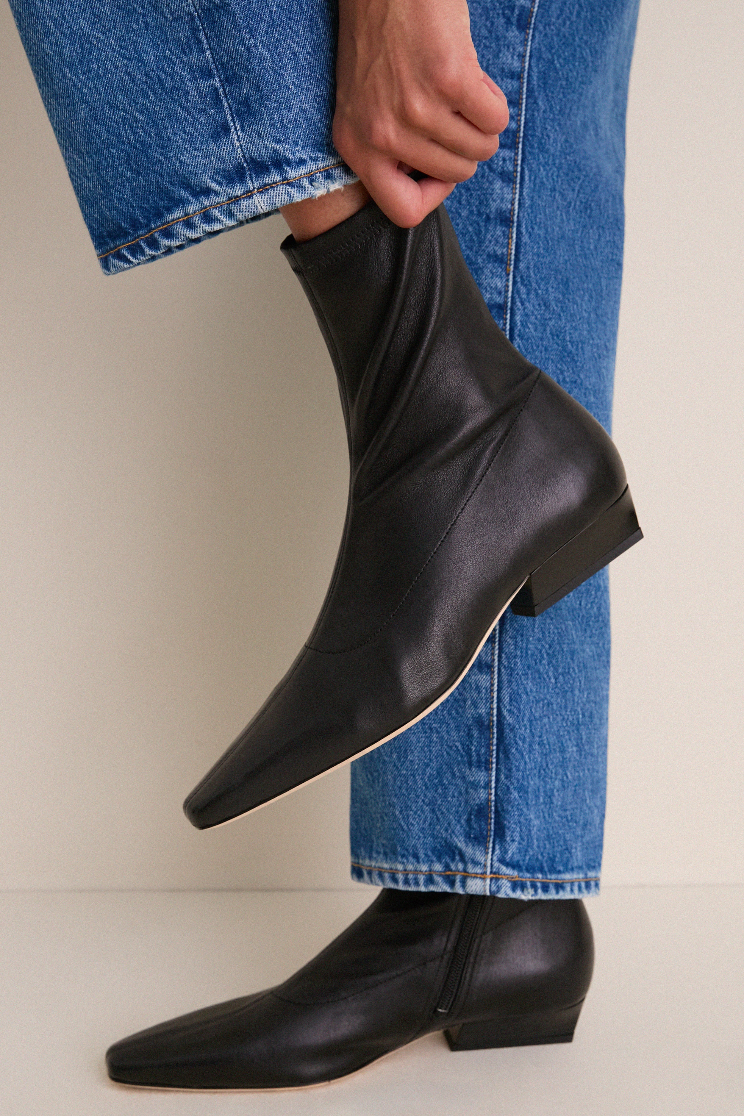 Black Wally Sock Flat Ankle Boot