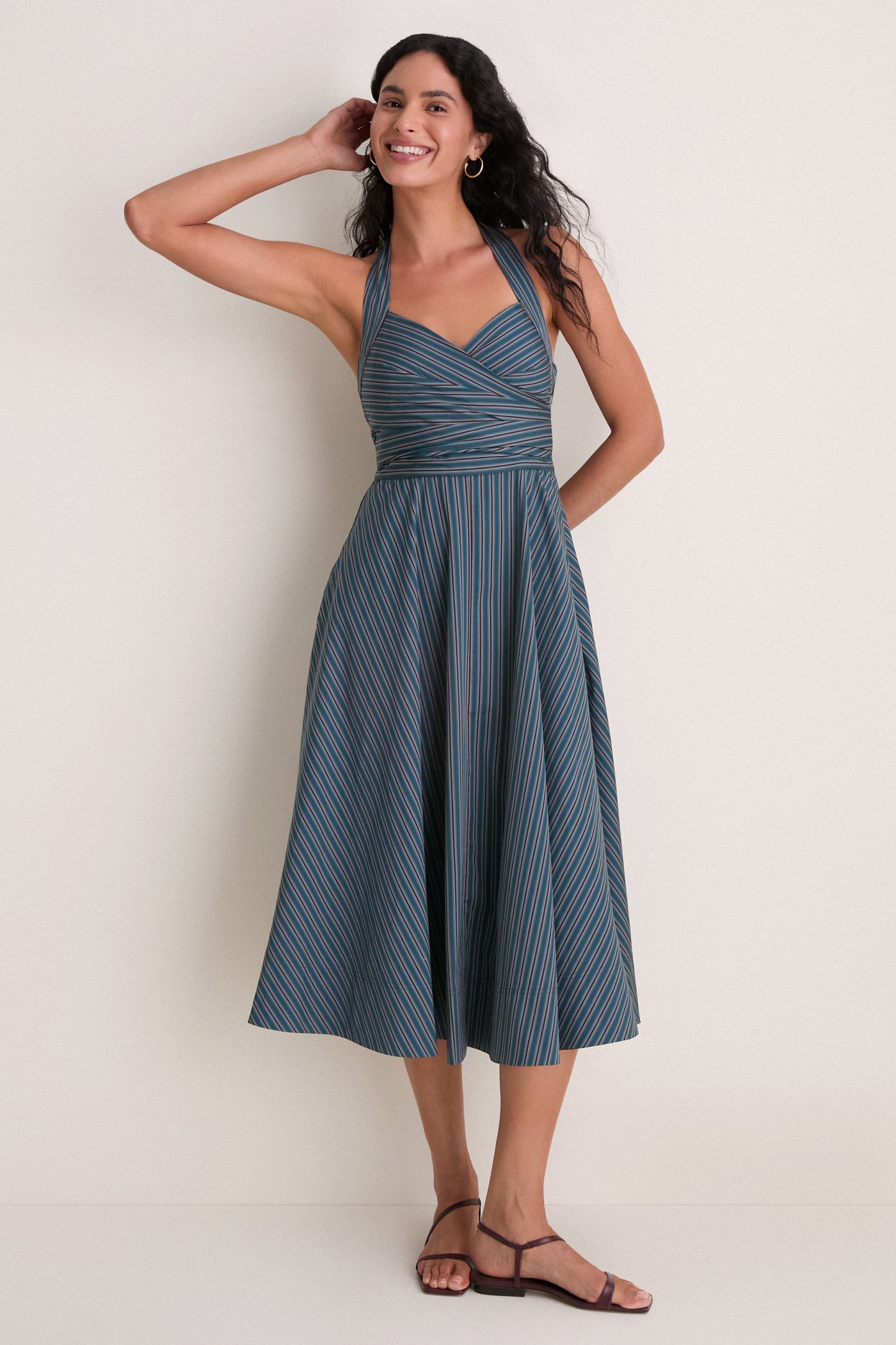 Carbon Blue Multi Stripe Magnolia Halter Dress