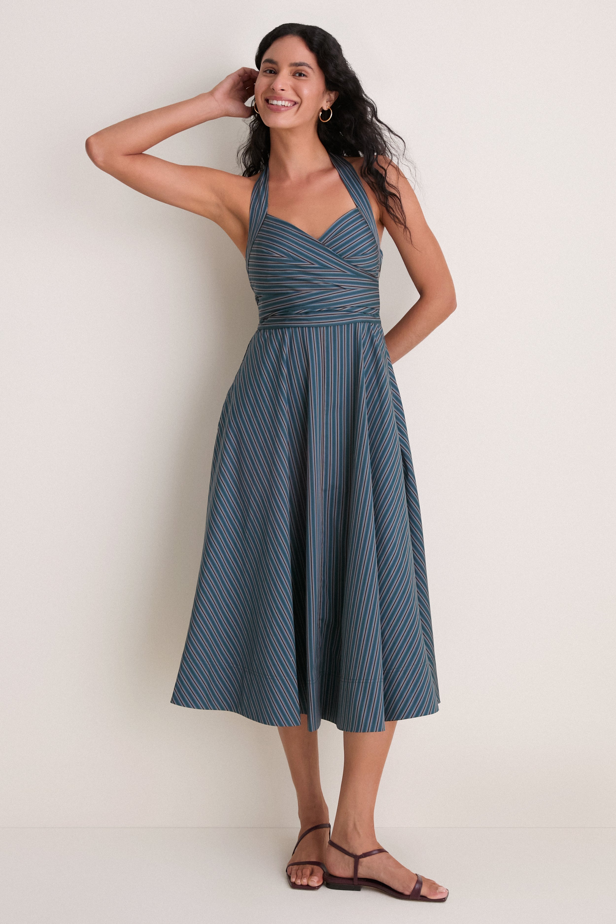 Carbon Blue Multi Stripe Magnolia Halter Dress