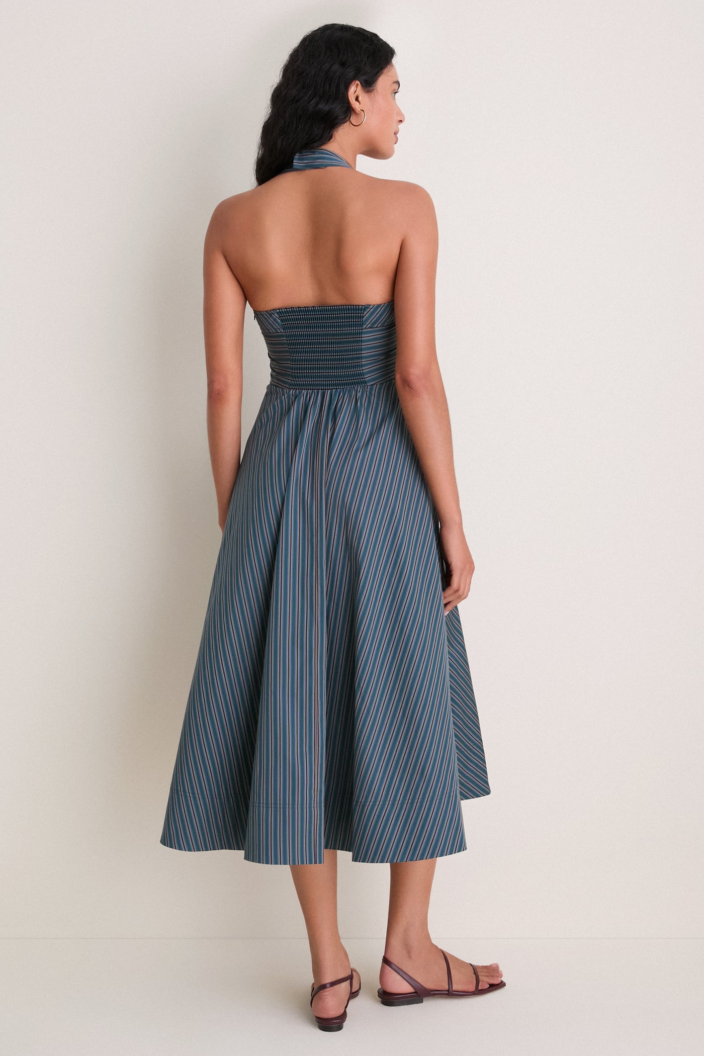 Carbon Blue Multi Stripe Magnolia Halter Dress