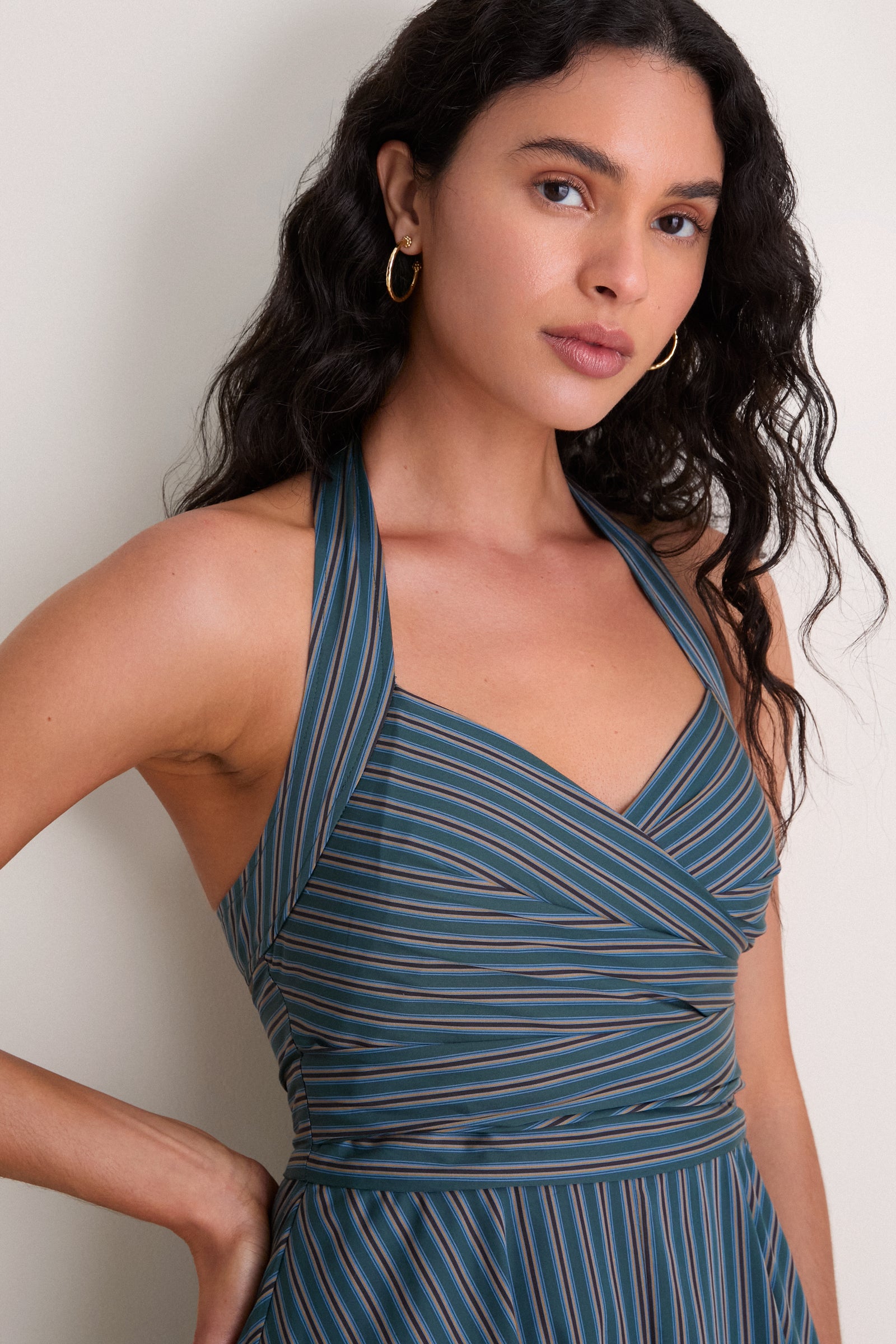 Carbon Blue Multi Stripe Magnolia Halter Dress