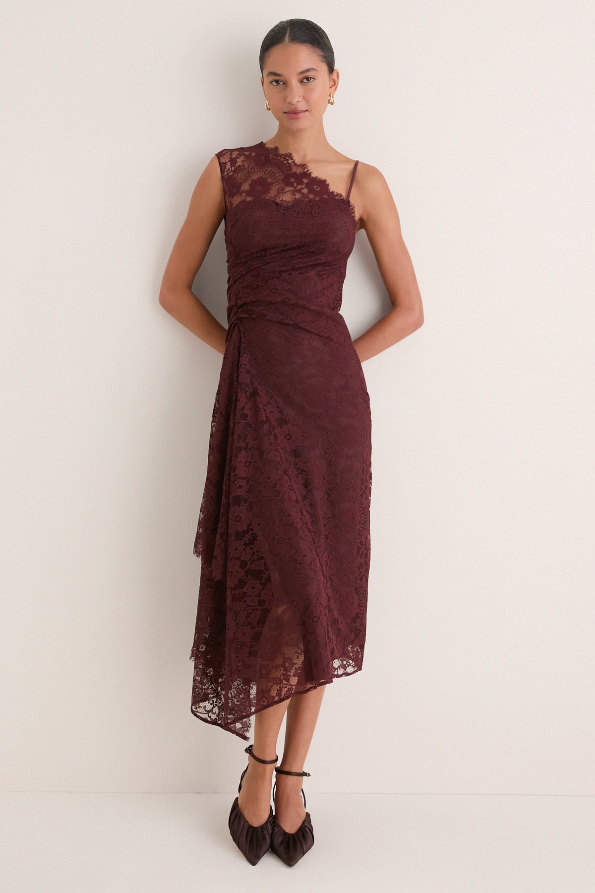 Marron Lace Gia Midi Dress