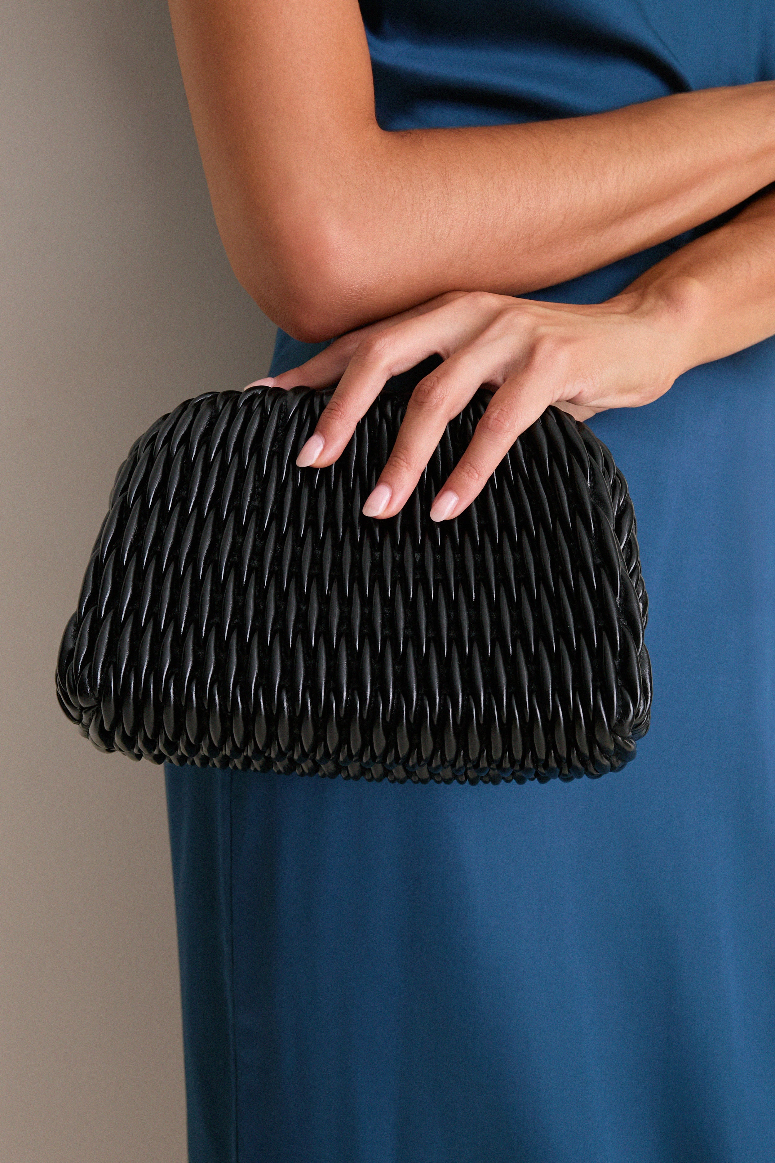 Gloss Black Woven Leather Elio Bag