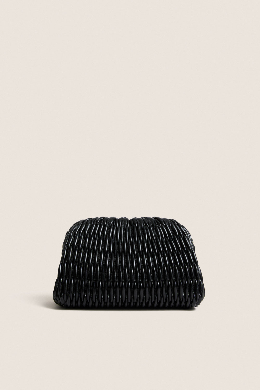 Gloss Black Woven Leather Elio Bag