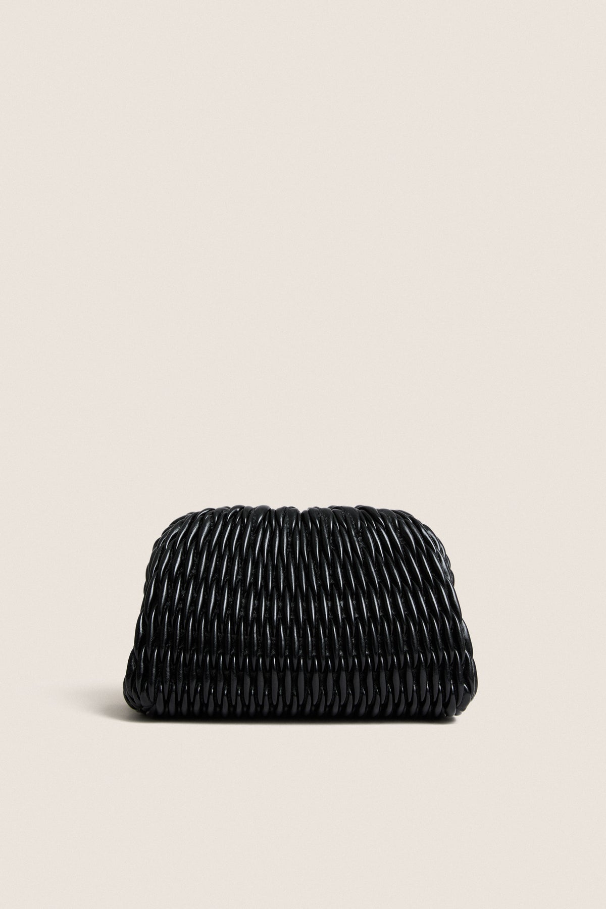 Gloss Black Woven Leather Elio Bag