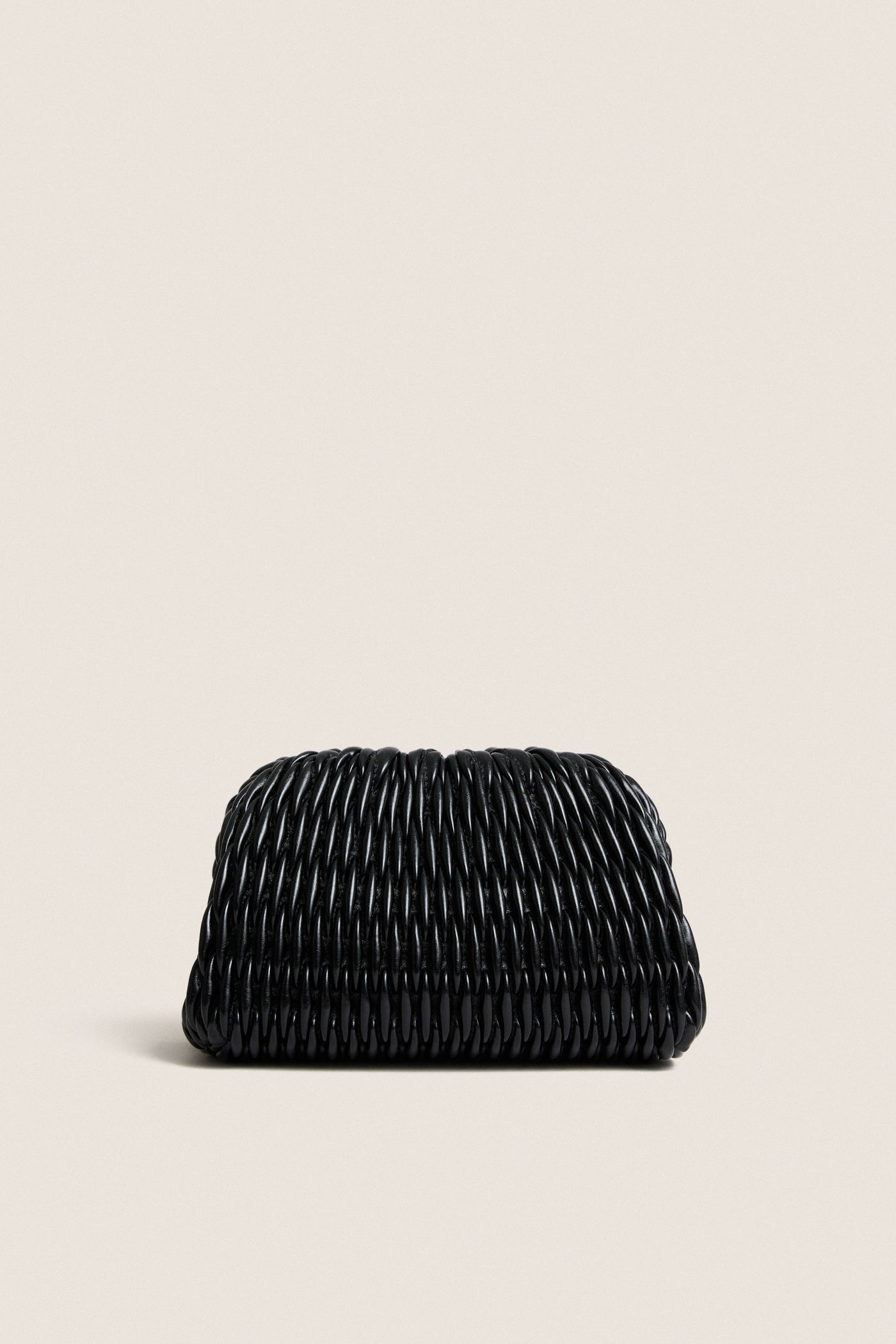 Gloss Black Woven Leather Elio Bag