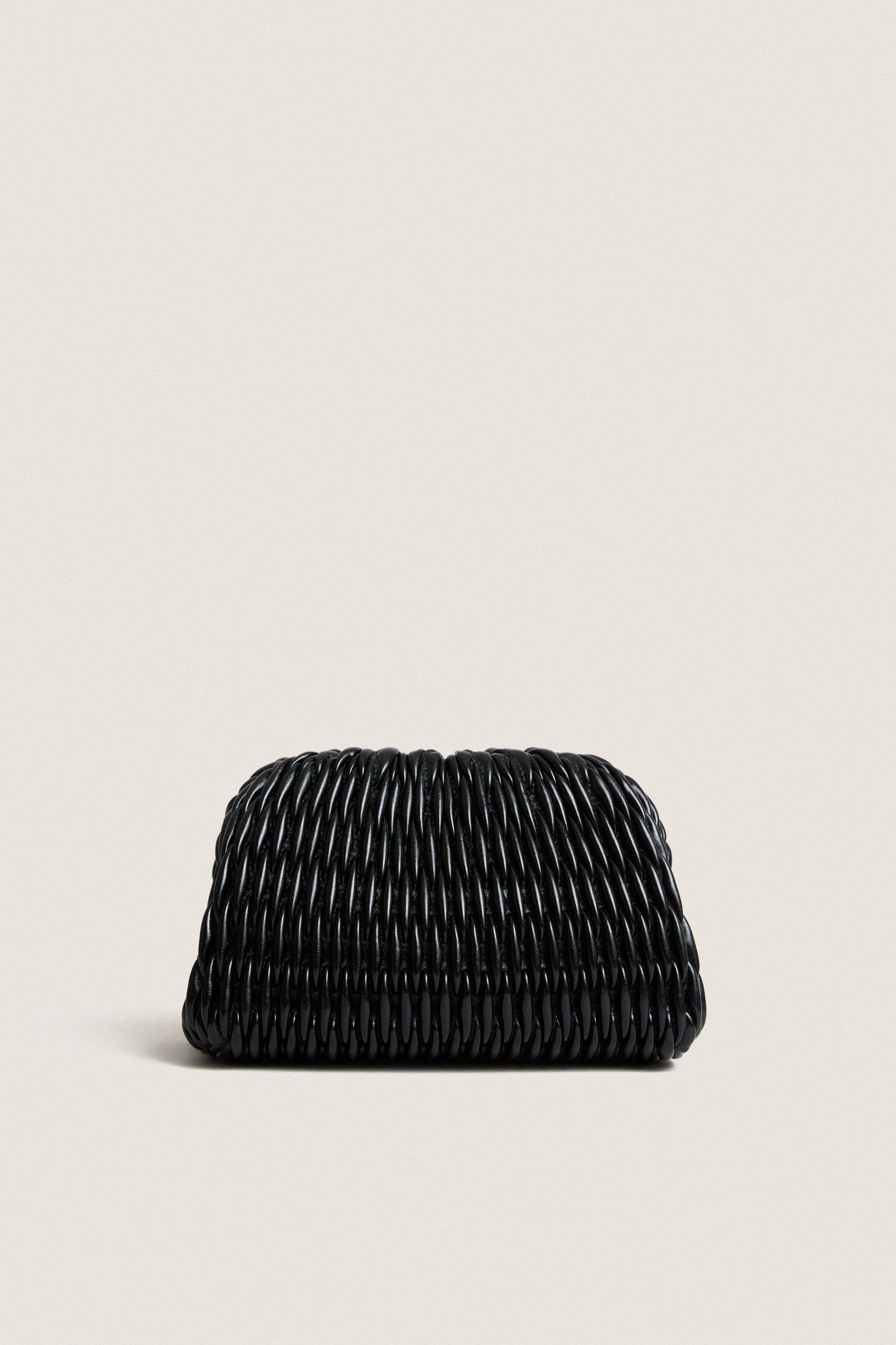 Gloss Black Woven Leather Elio Bag