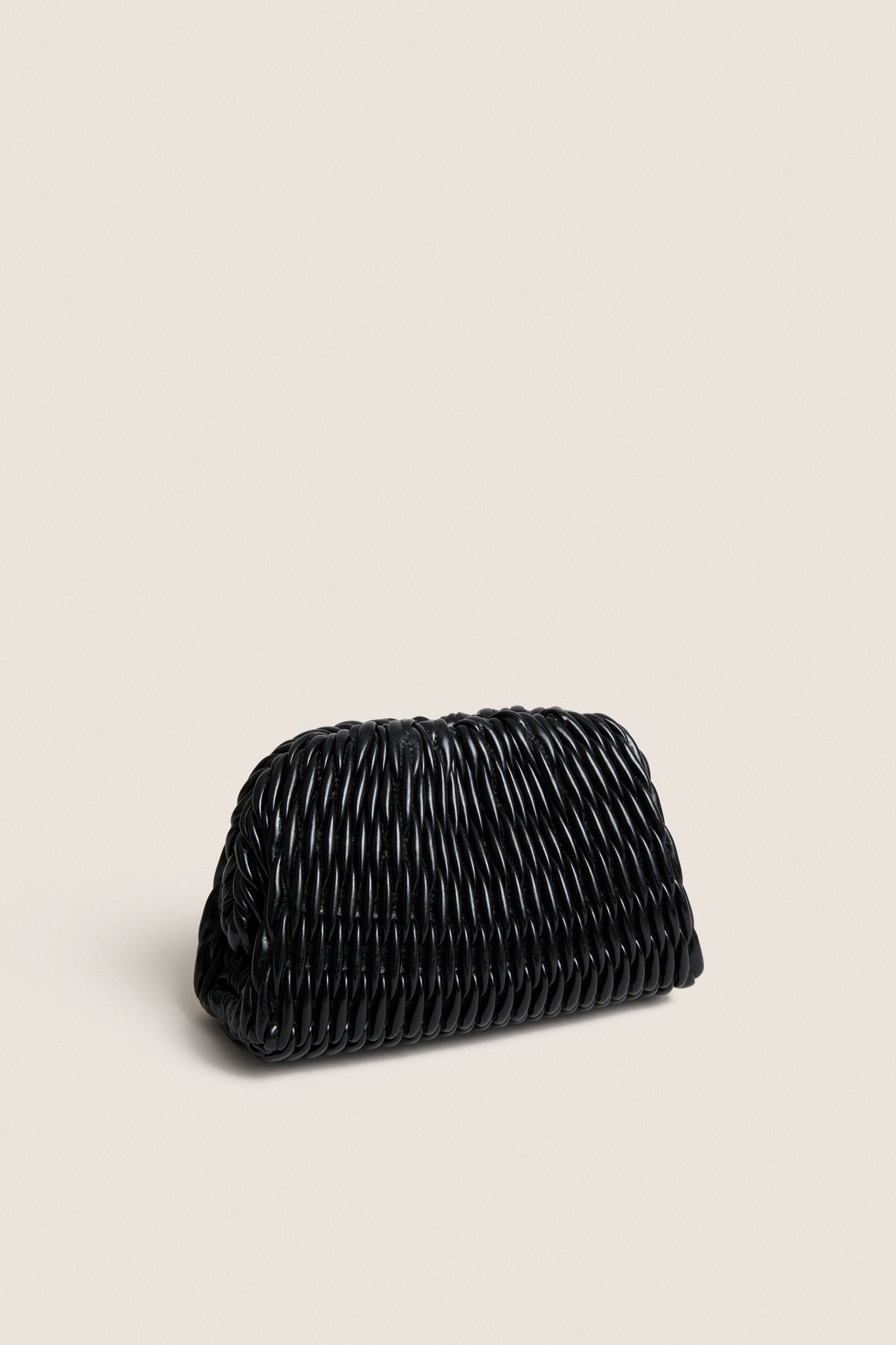 Gloss Black Woven Leather Elio Bag