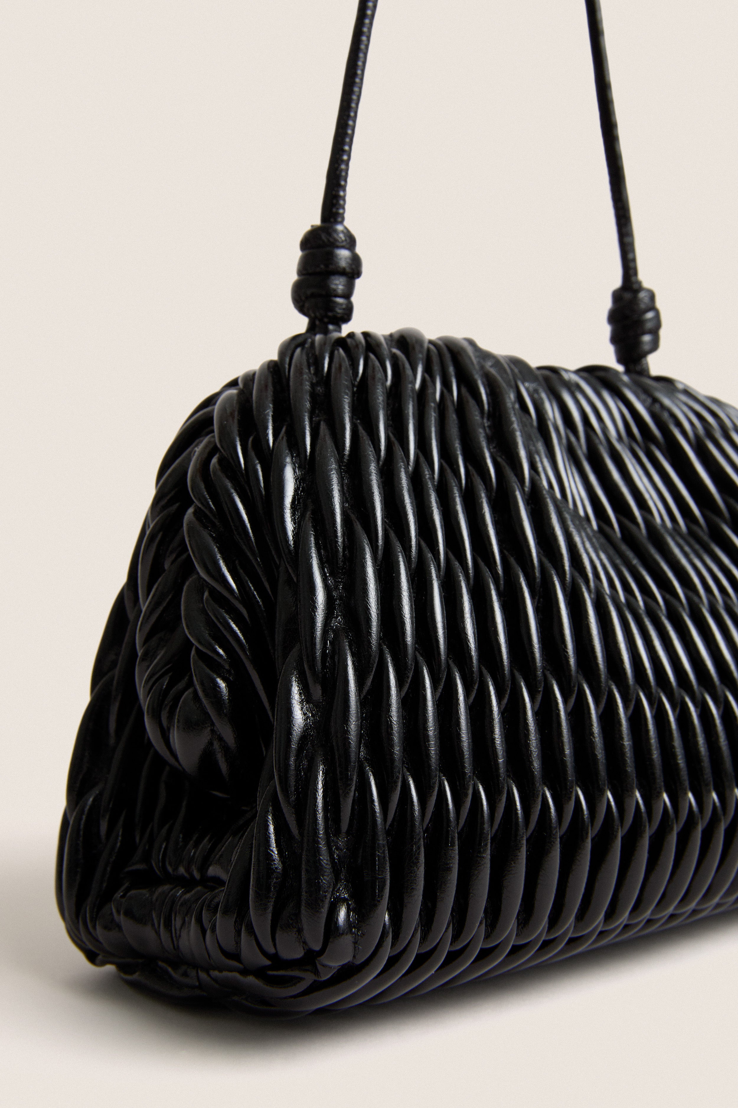 Gloss Black Woven Leather Elio Bag