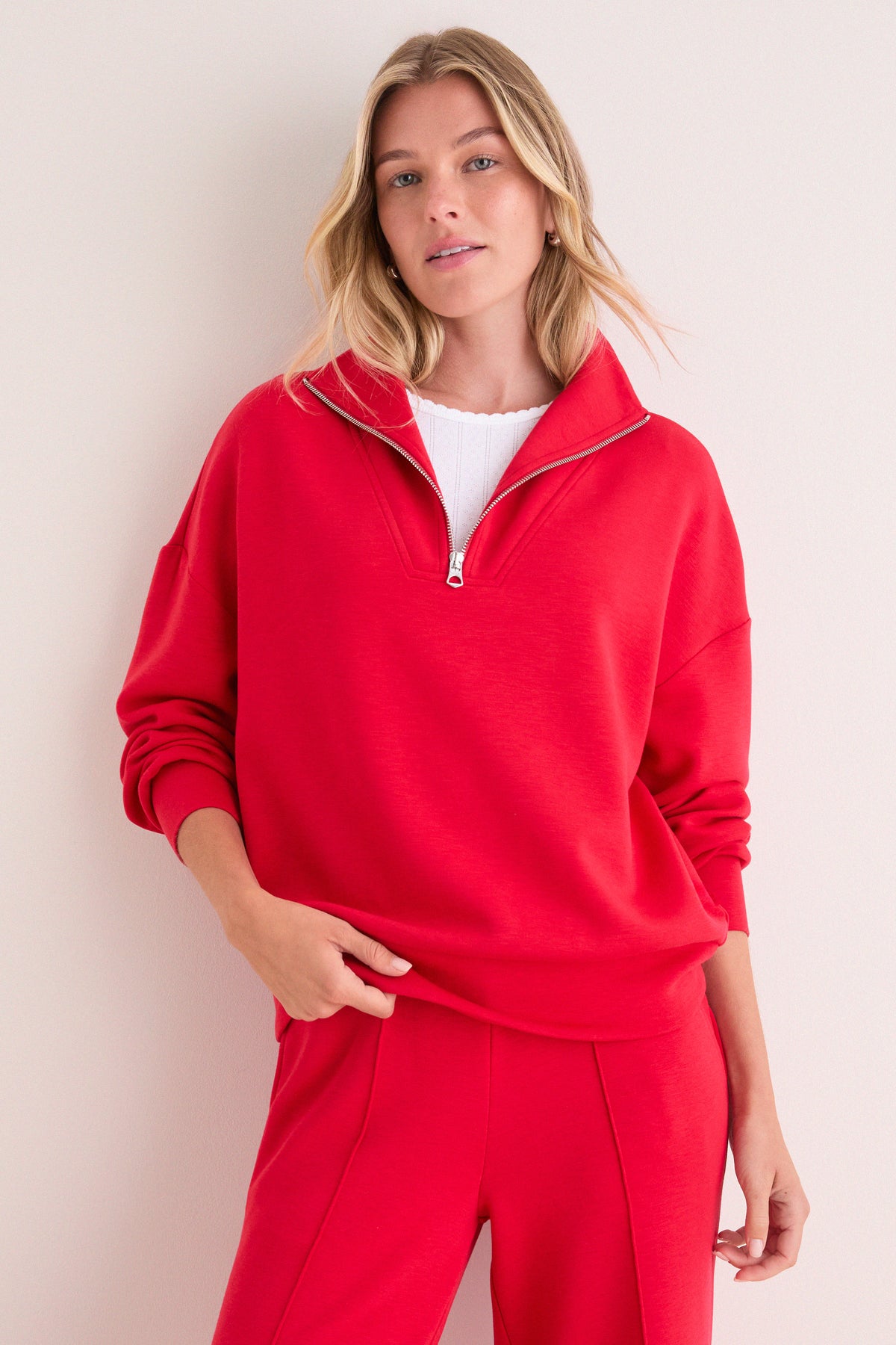 Red Marl Hawley Half Zip Sweat