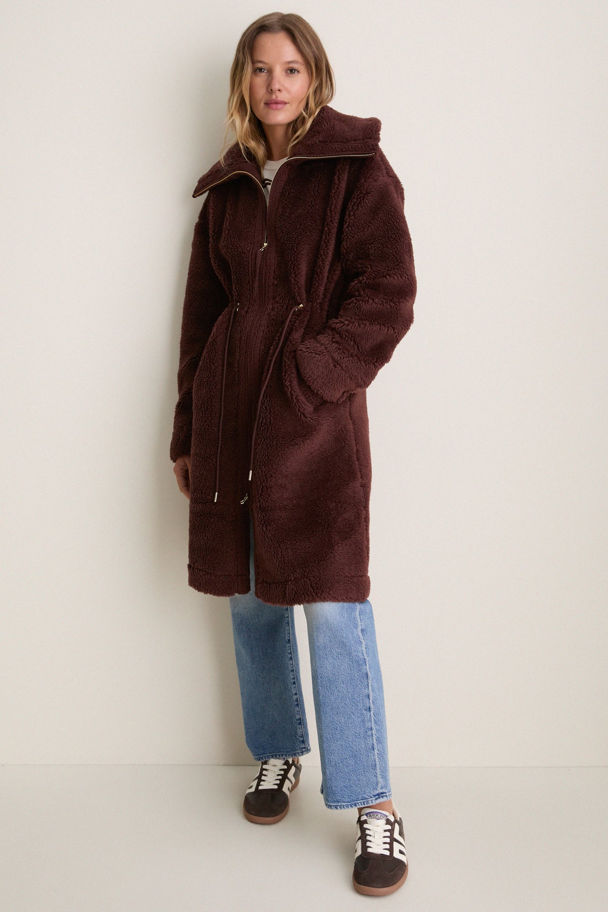 Dark Chestnut Bennet Long Sherpa Coat