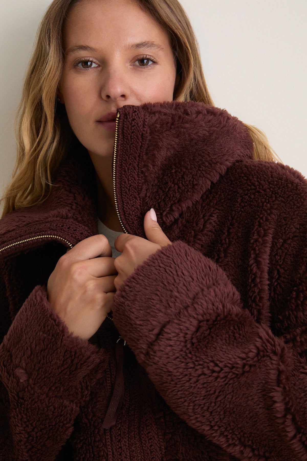 Dark Chestnut Bennet Long Sherpa Coat