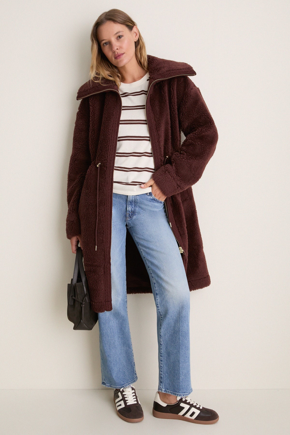 Dark Chestnut Bennet Long Sherpa Coat