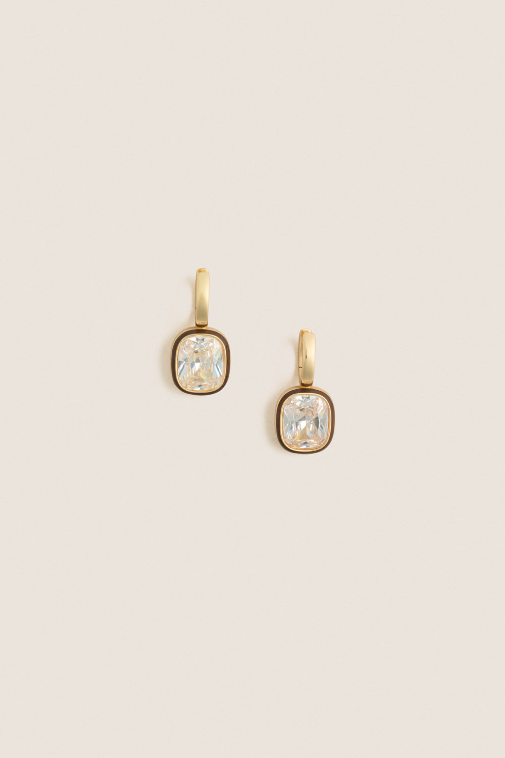Dark Chocolate and White Cubic Cushion Drop Earrings