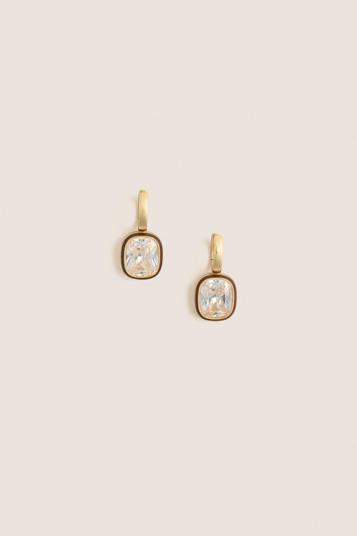 Dark Chocolate and White Cubic Cushion Drop Earrings