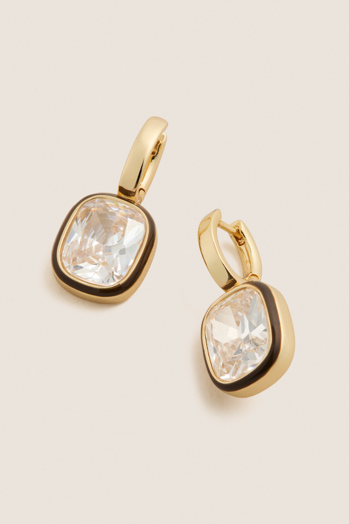 Dark Chocolate and White Cubic Cushion Drop Earrings