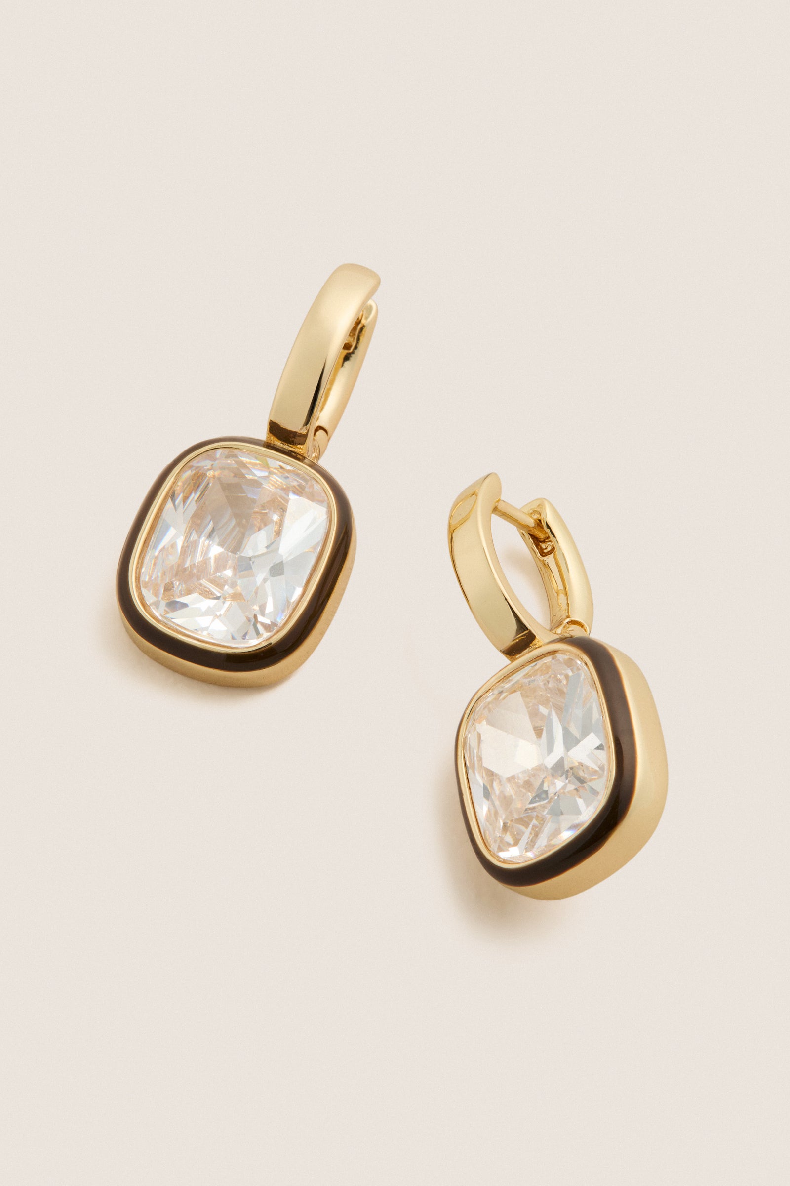 Dark Chocolate and White Cubic Cushion Drop Earrings