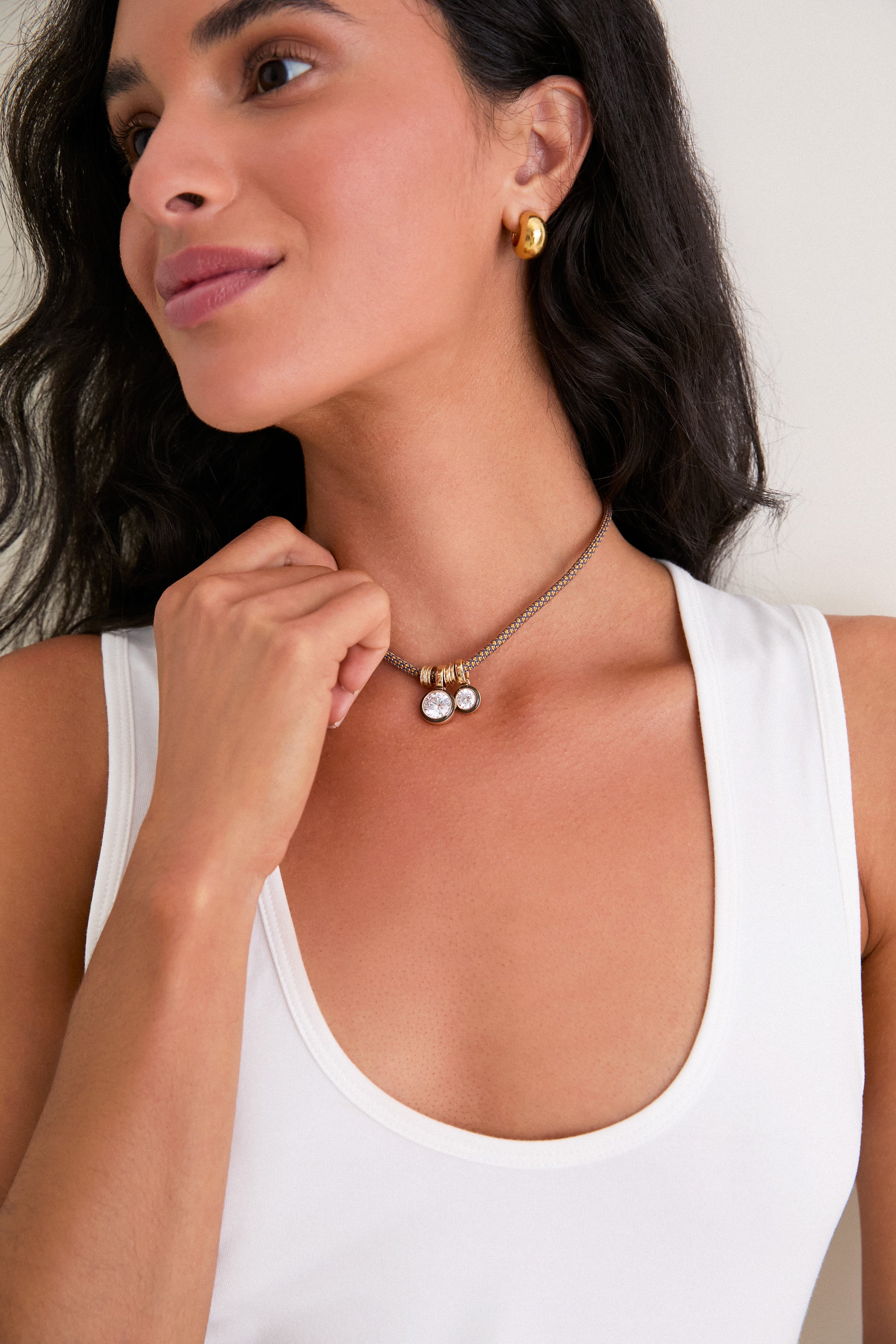 Gold Cubic Double Drop Cord Necklace | Roxanne Assoulin