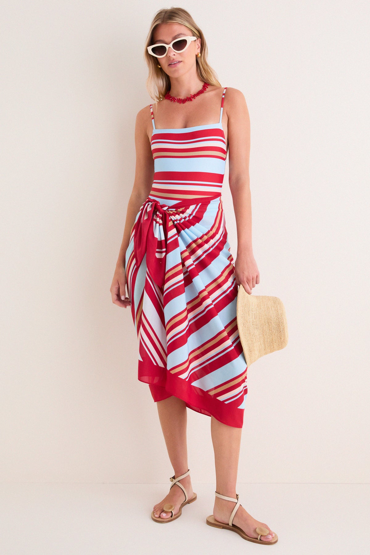 Cranberry Copenhagen Stripe Long Pareo