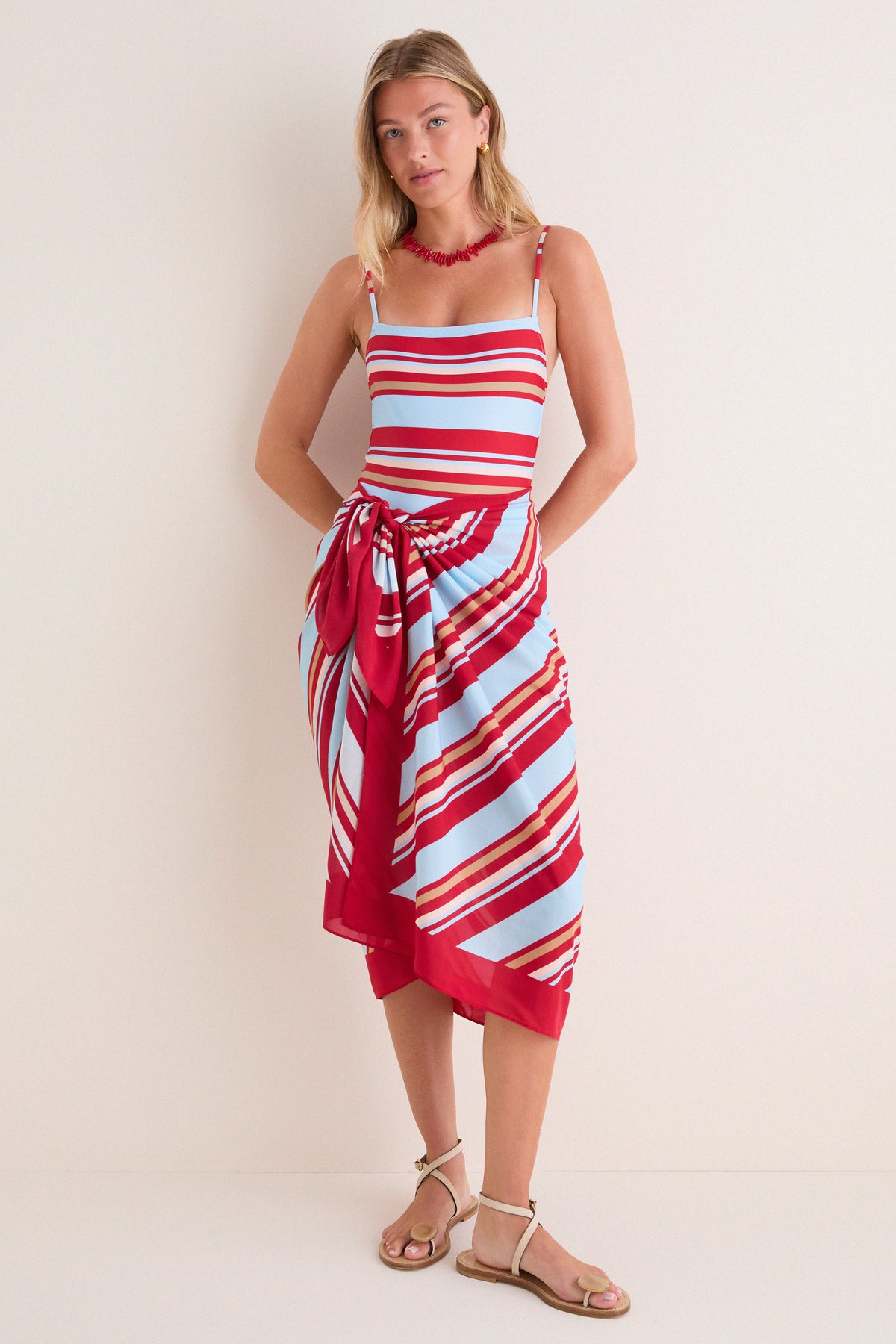 Cranberry Copenhagen Stripe Long Pareo