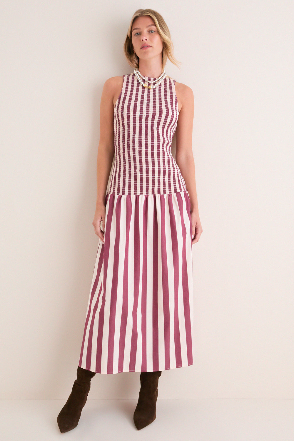 solid and striped dress & The Arlin in Sangria & Stone Dress To Impress Miss kids STEAM dresses Color:PAT1 Featuring a classic crew