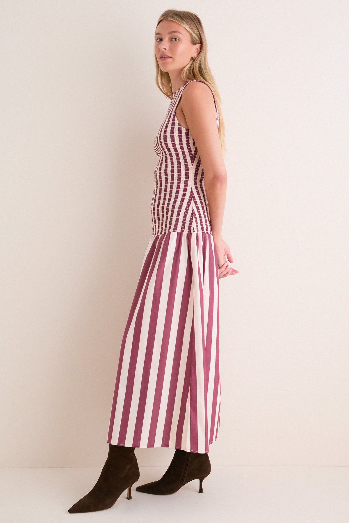 Sangria and Stone Stripe Arlin Midi Dress