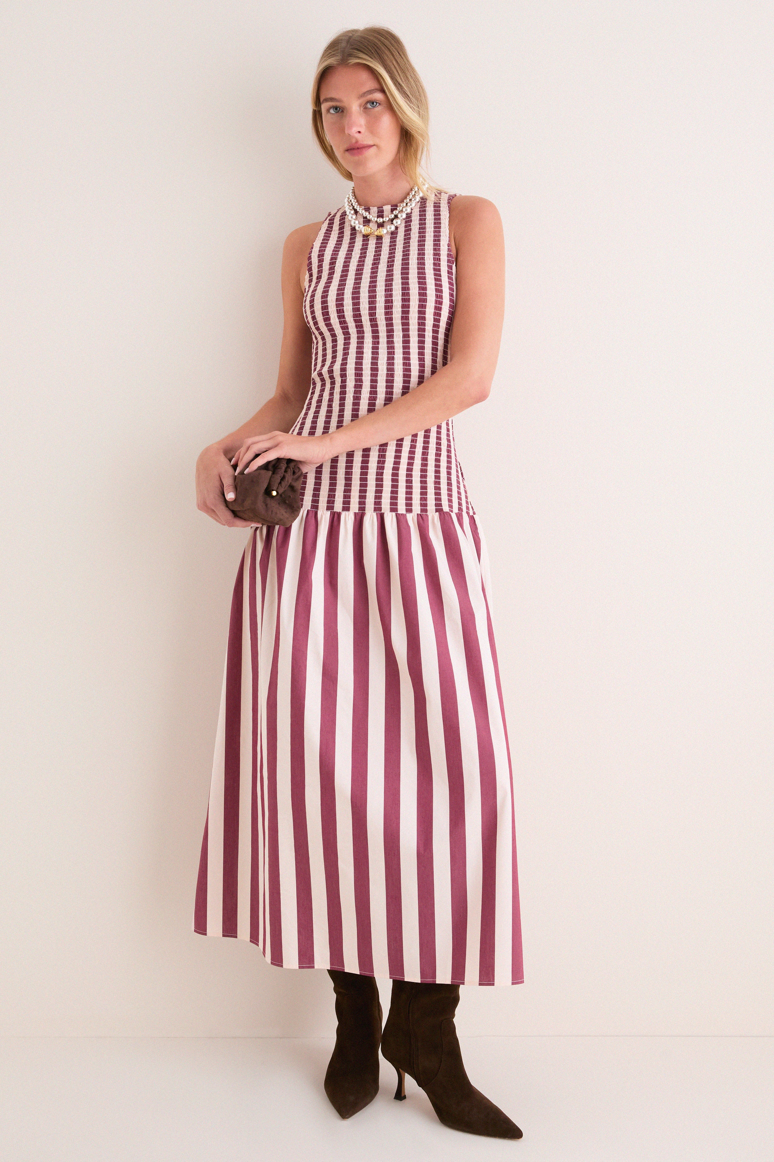Sangria and Stone Stripe Arlin Midi Dress