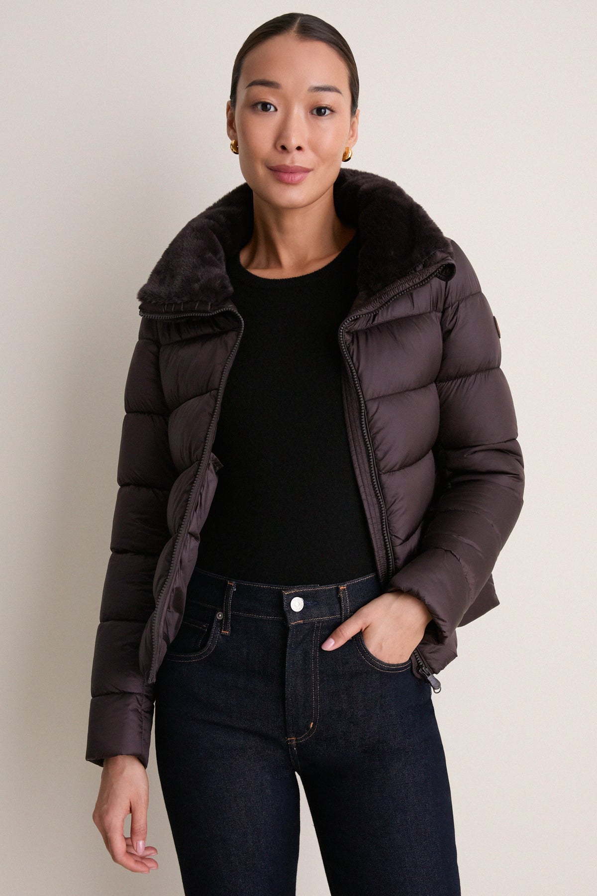 Brown Black Mei Puffer Jacket