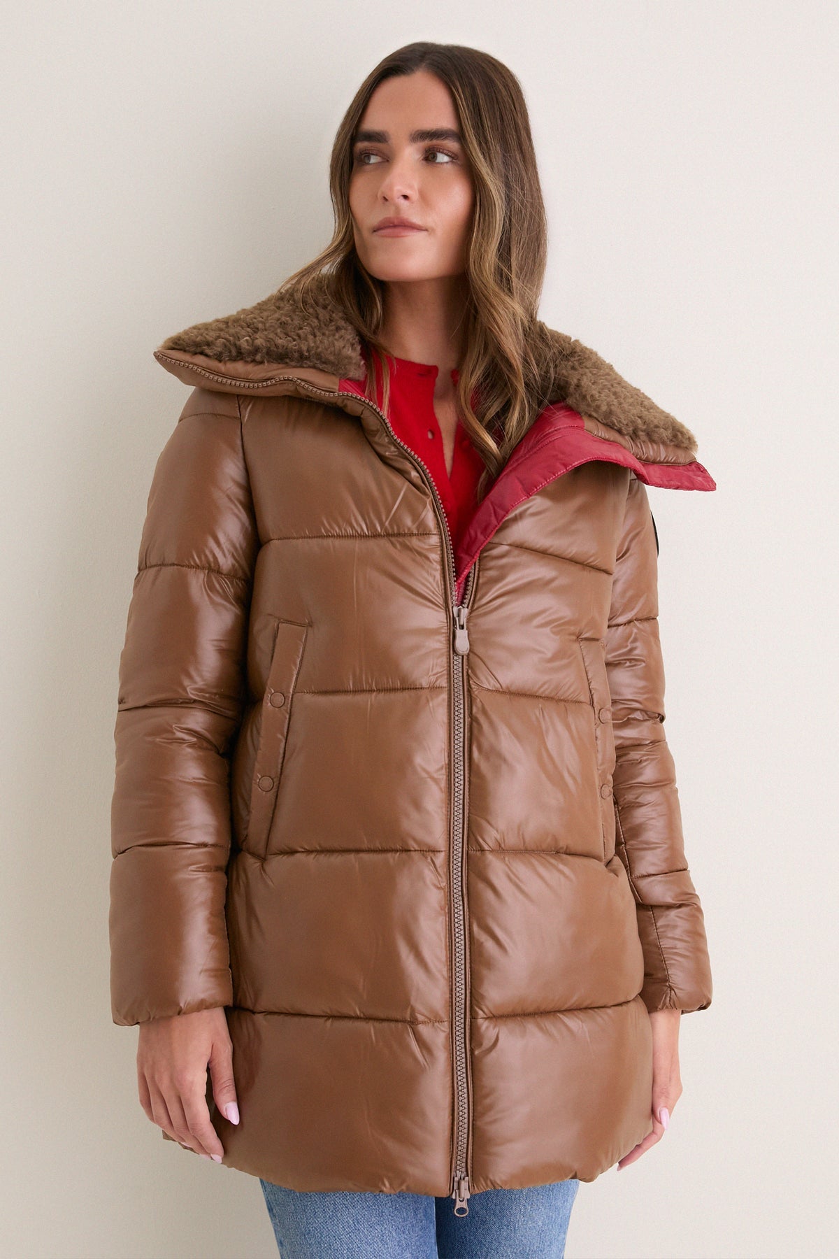 Noisette Brown Bonita Funnel Neck Puffer Jacket