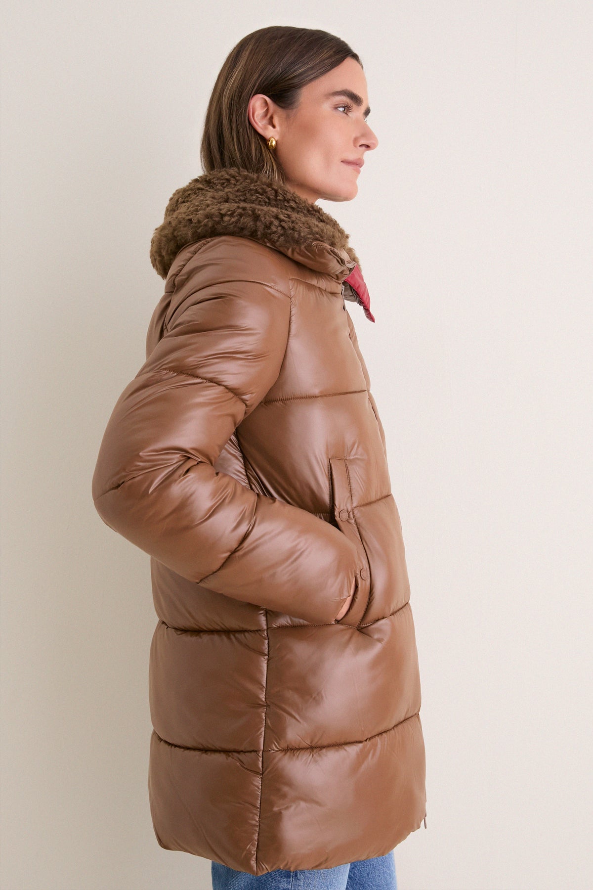 Noisette Brown Bonita Funnel Neck Puffer Jacket