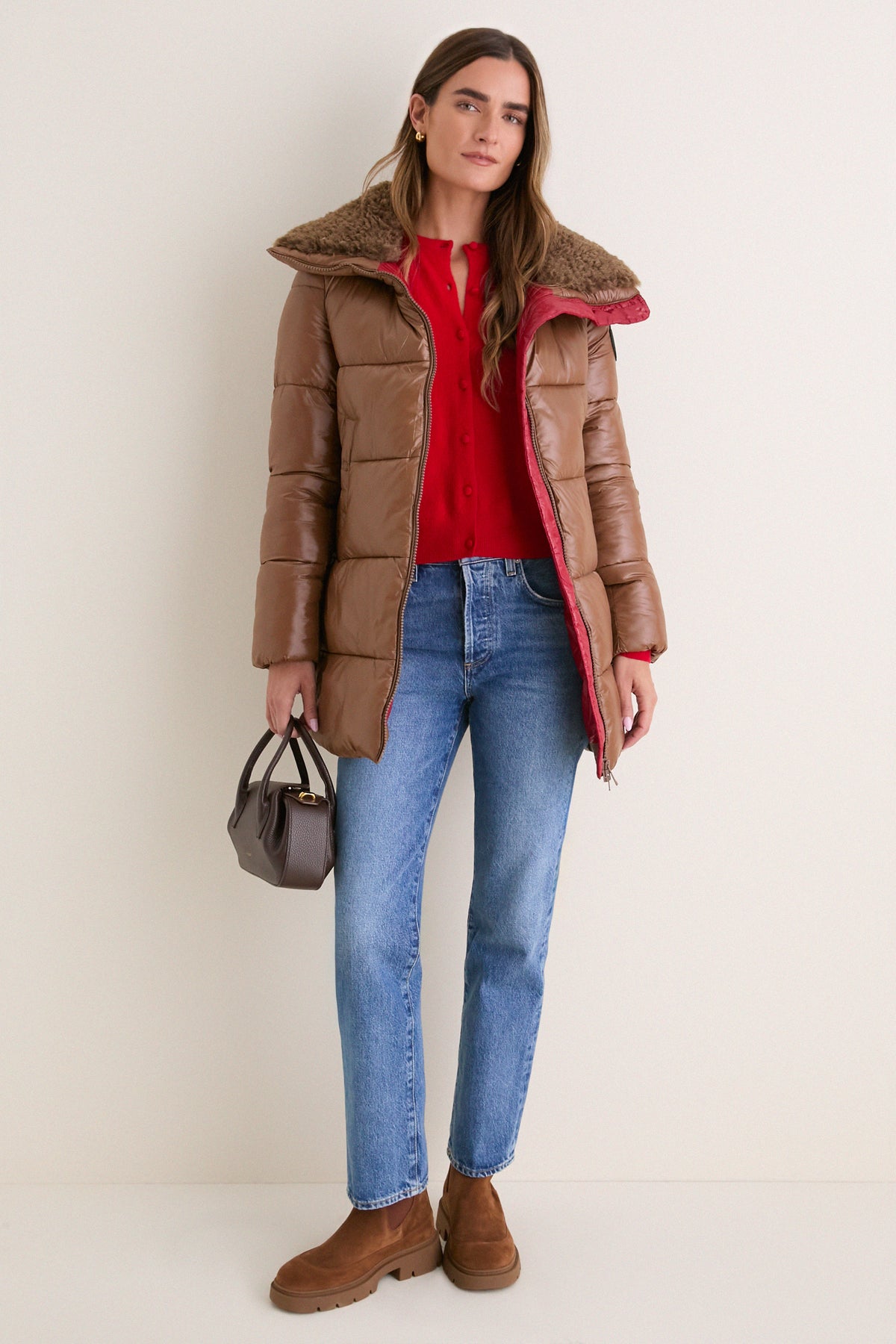 Noisette Brown Bonita Funnel Neck Puffer Jacket