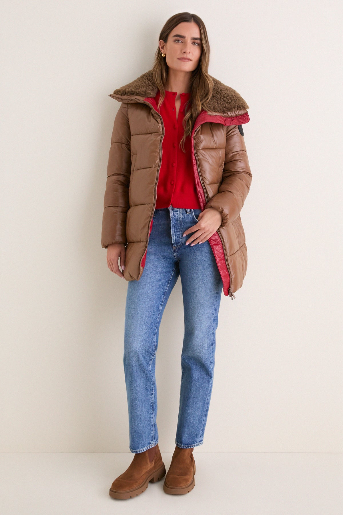 Noisette Brown Bonita Funnel Neck Puffer Jacket