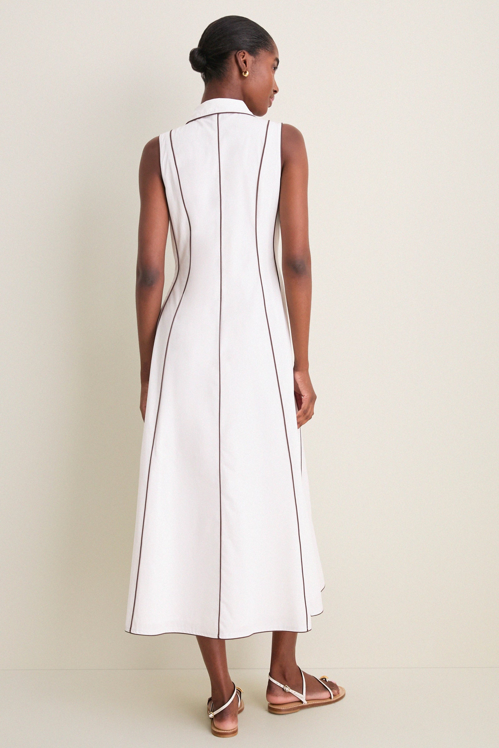 White With Chestnut Piping Fontaine Dress