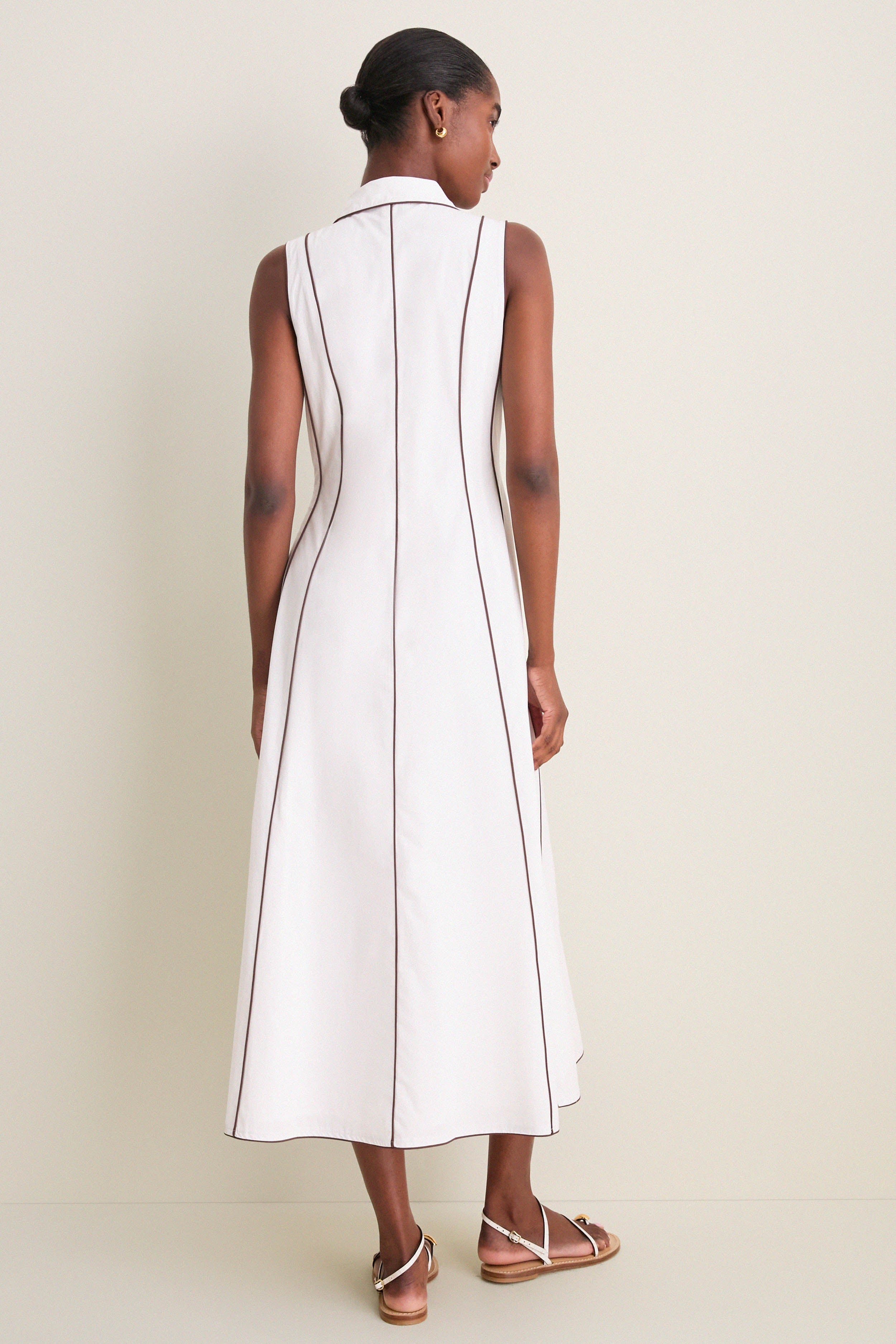 White With Chestnut Piping Fontaine Dress