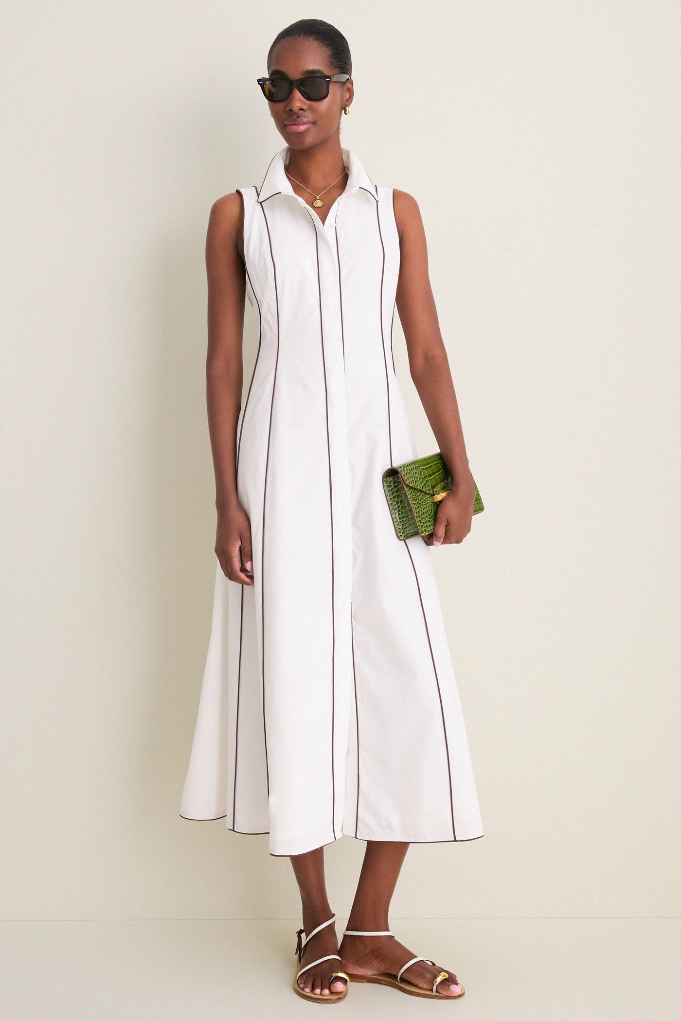 Tuckernuck White With Chestnut Piping Fontaine Dress White / XL