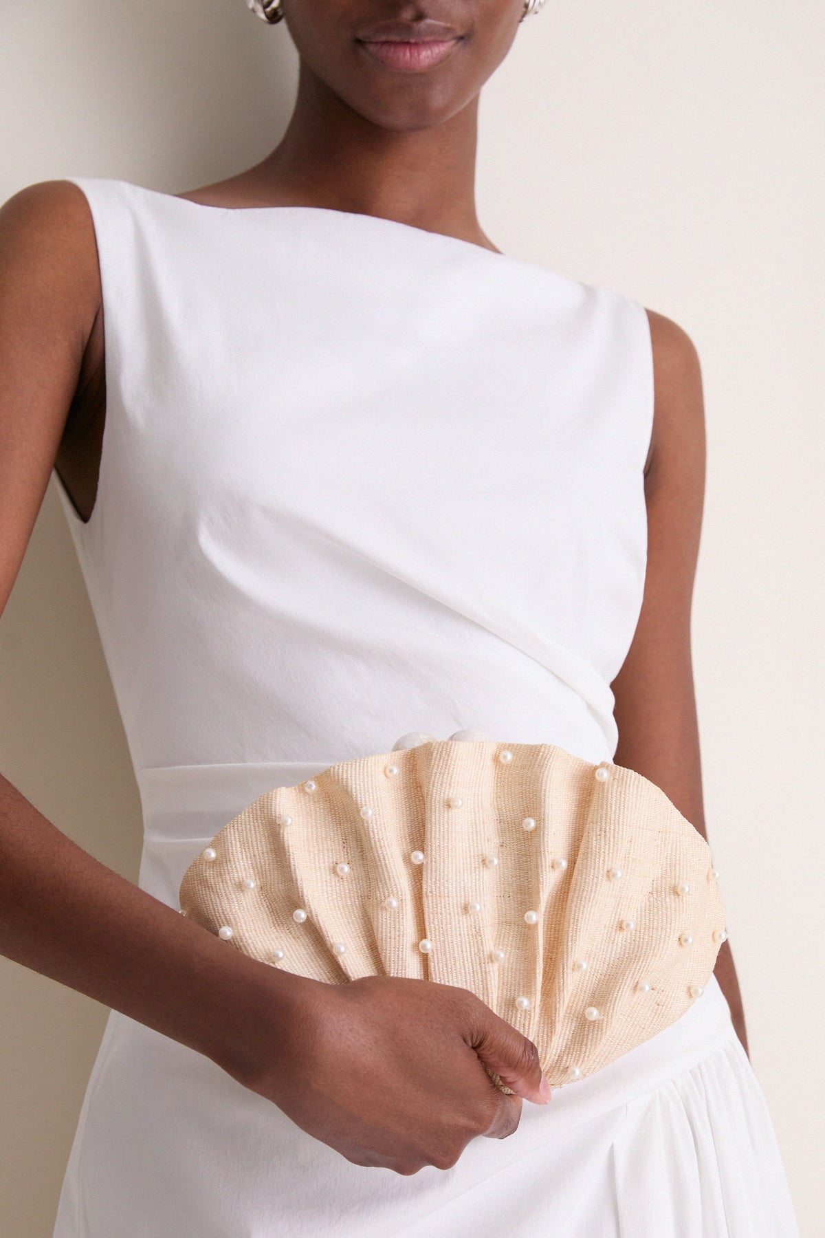 Natural Pearl Origami Scallop Clutch