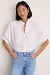 Cloud Seersucker Organic Mandarin Collar Top