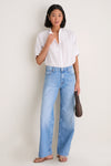 Cloud Seersucker Organic Mandarin Collar Top