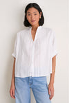 Cloud Seersucker Organic Mandarin Collar Top