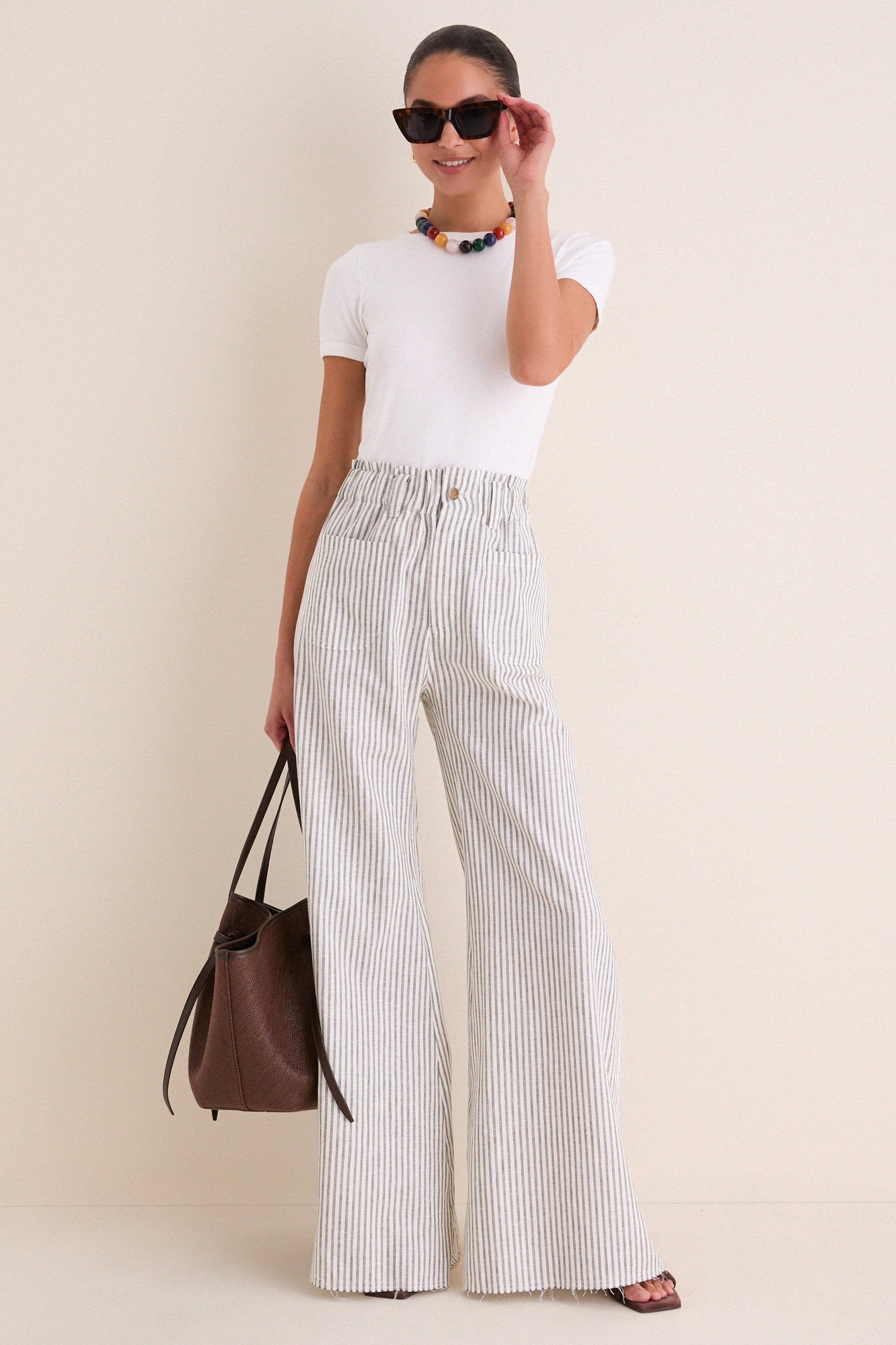 Juniper Stripe Linen Tulip Wide Leg Pant | Emerson Fry