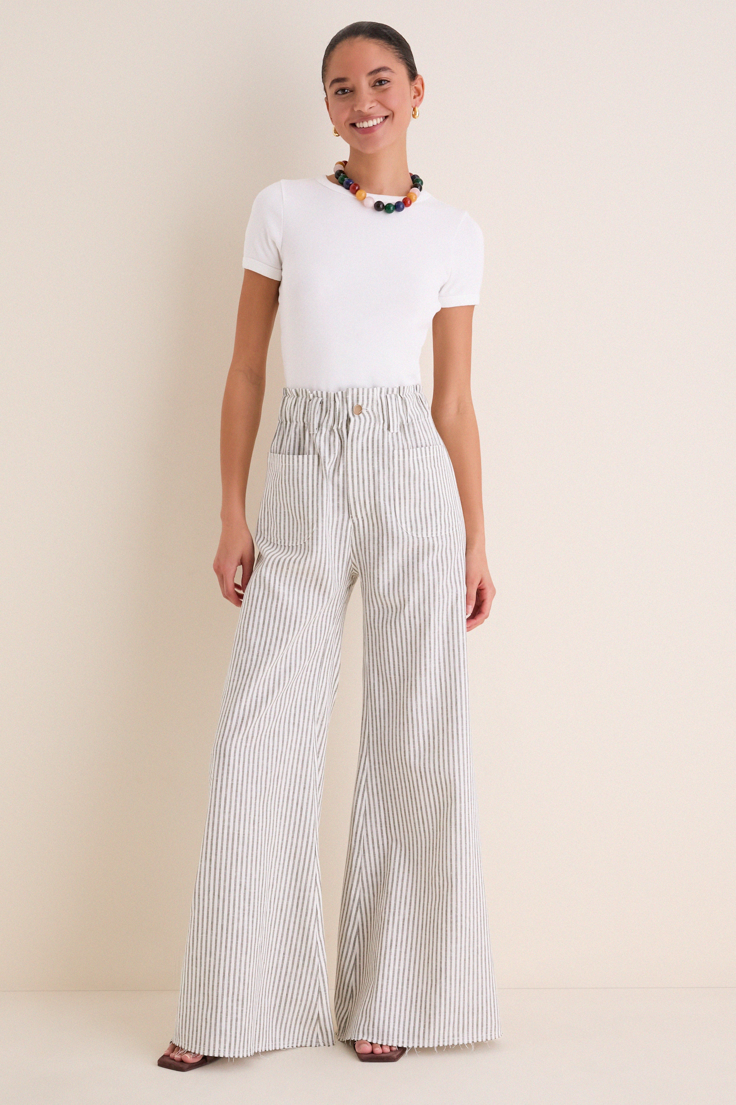 Juniper Stripe Linen Tulip Wide Leg Pant | Emerson Fry