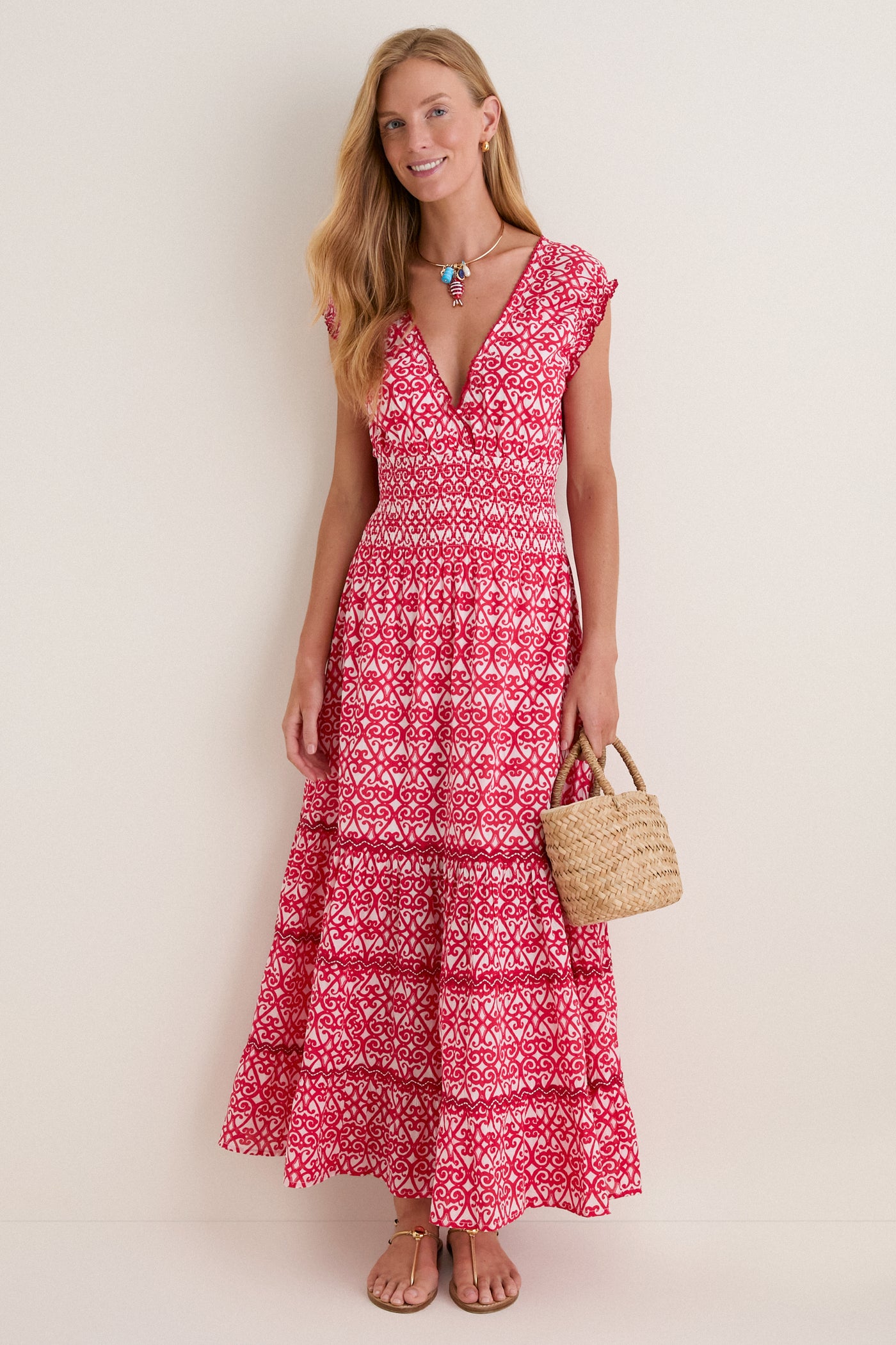 Red Siro Hilda Midi Dress
