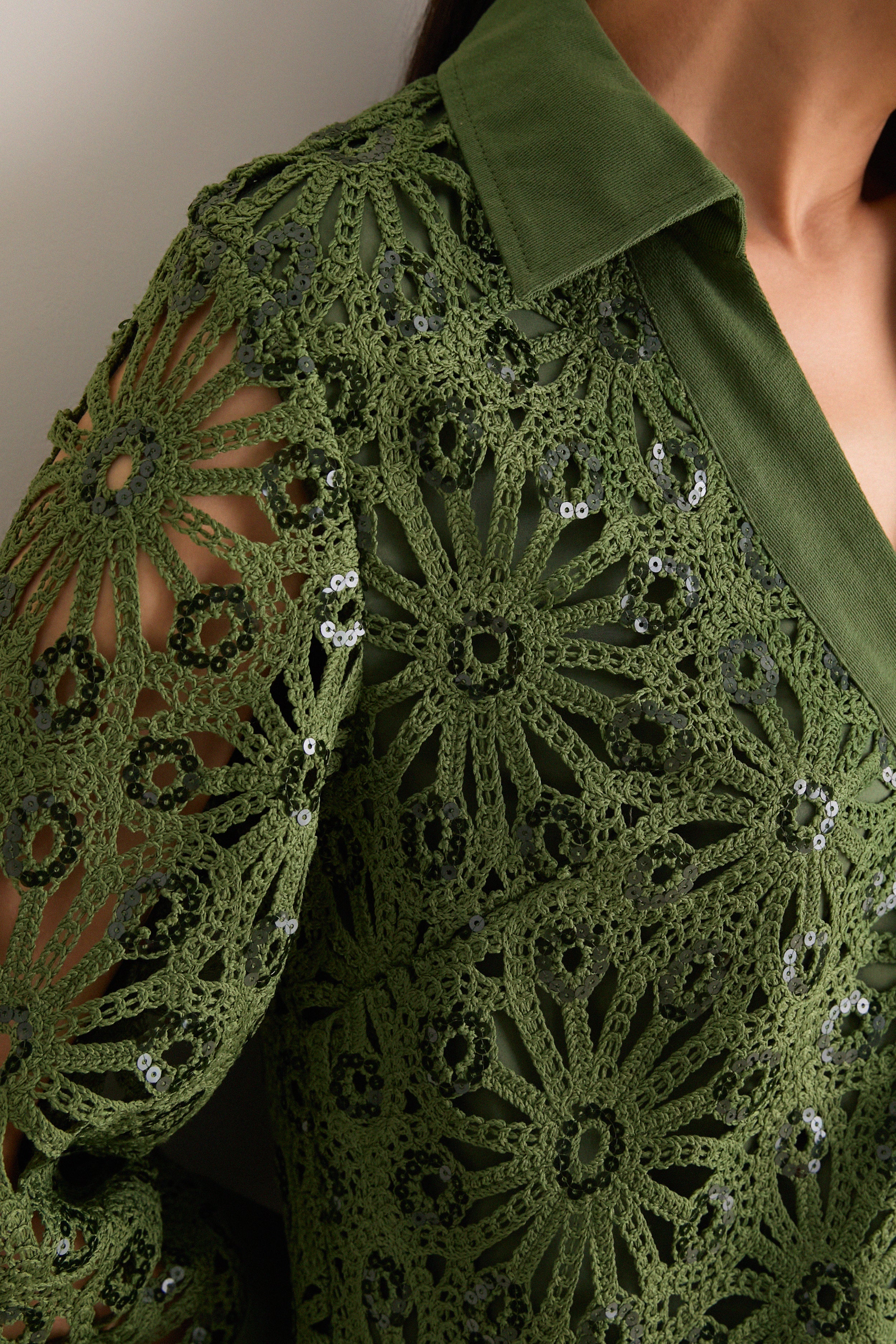 Green Crochet Sparkle Collier Dress